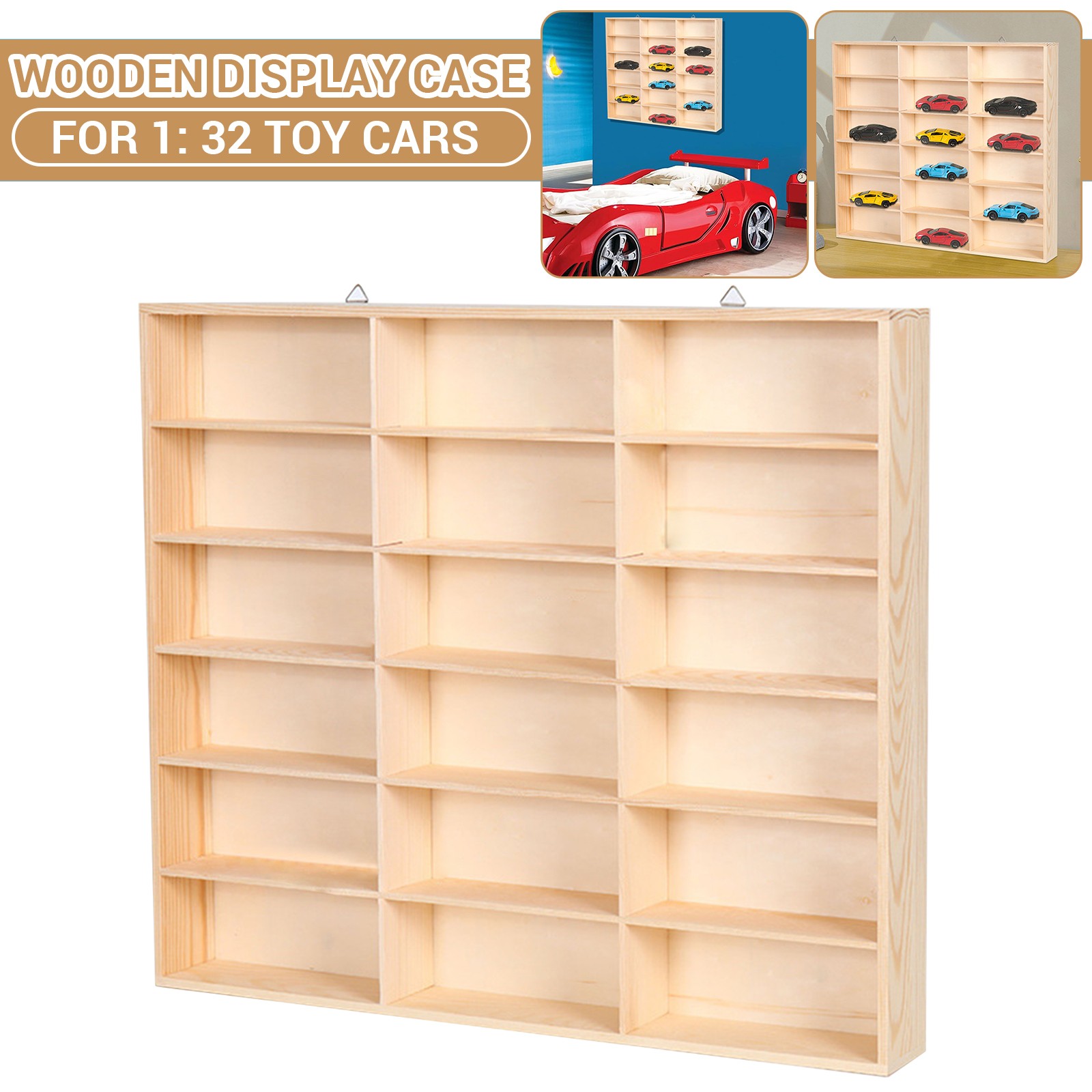 Wooden Wall Mounted Display Case Storage Shelf For 1/32 Scale Diecast Model Cars