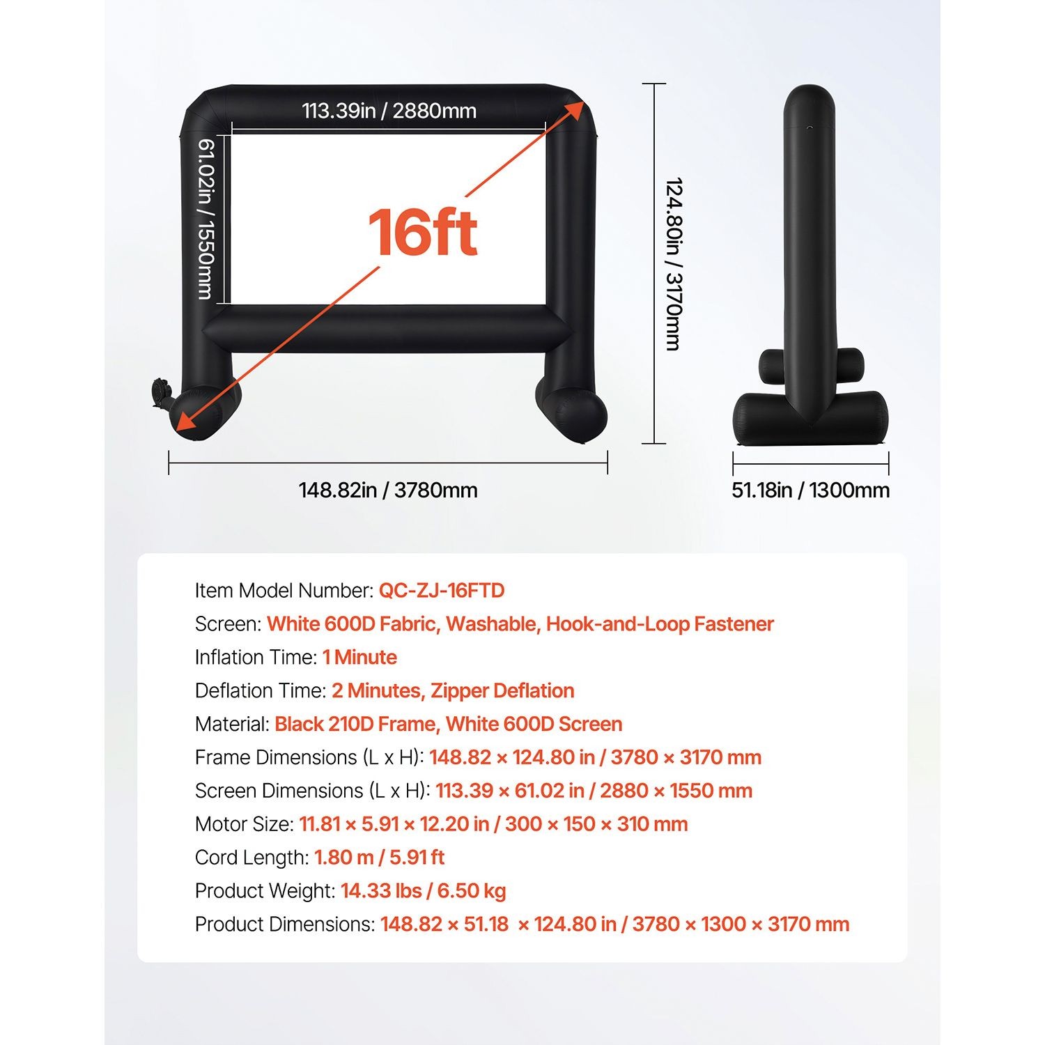 16FT Inflatable Projector Screen 16-9 Quick Setup for Outdoor