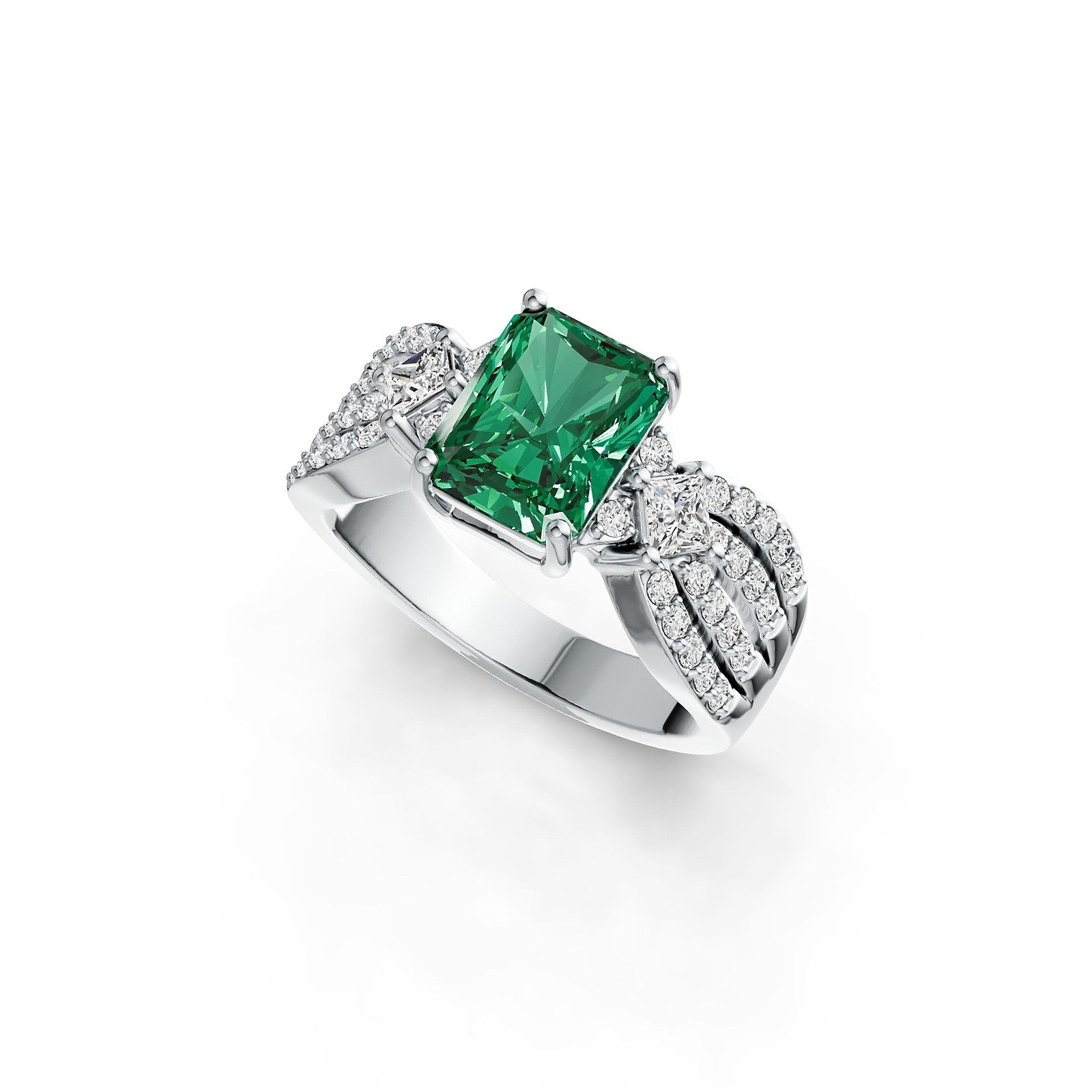 Sterling Silver Semi Mount Ring Setting Emerald OCT 9X7mm SQ 3X3mm