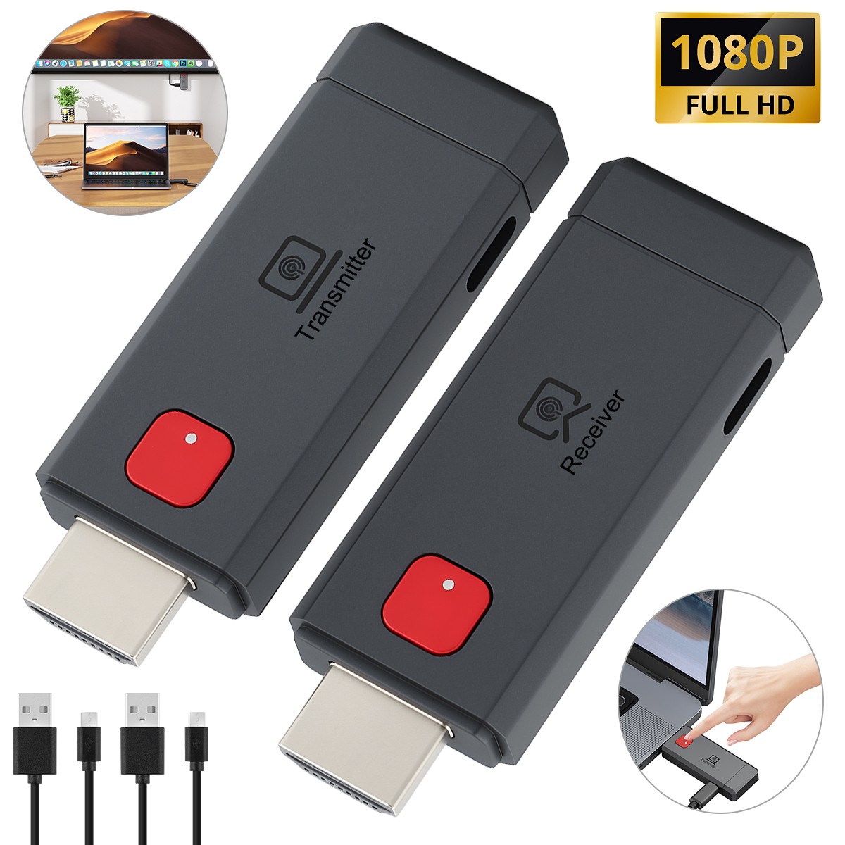 Wireless HDMI TX RX Kit 1080P HD 60Hz Dual Band 2.4G/5G for Laptop Camera PS5 TV