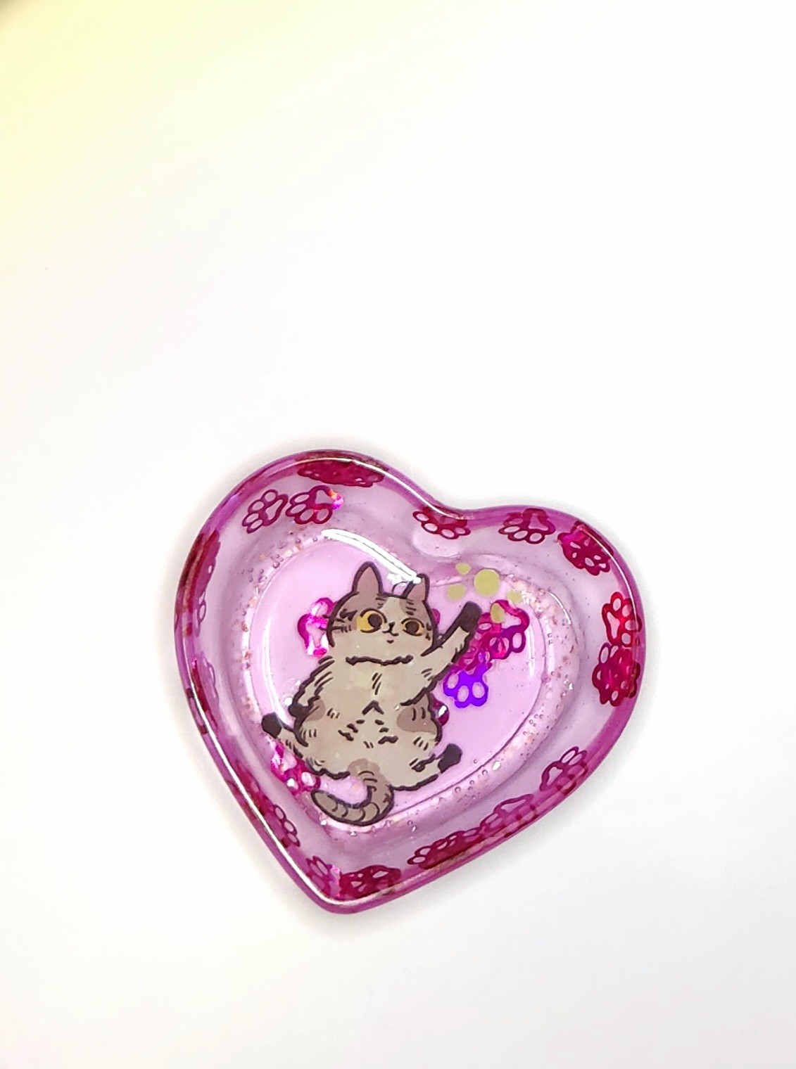Handmade Heart Shaped Resin Cat Trinket Dish Ring Holder Jewelry Tray Home Decor
