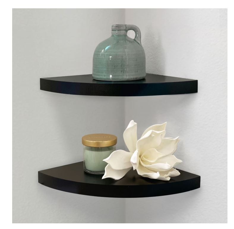 Mainstays 9.45" Wood Round Corner Floating Shelf, Set of 2, Black