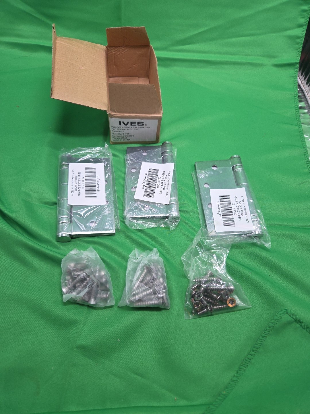 Ives Full Mortise Door Hinge 5HG.10100 Brushed Steel Lot Of 3 Hinges And Screws