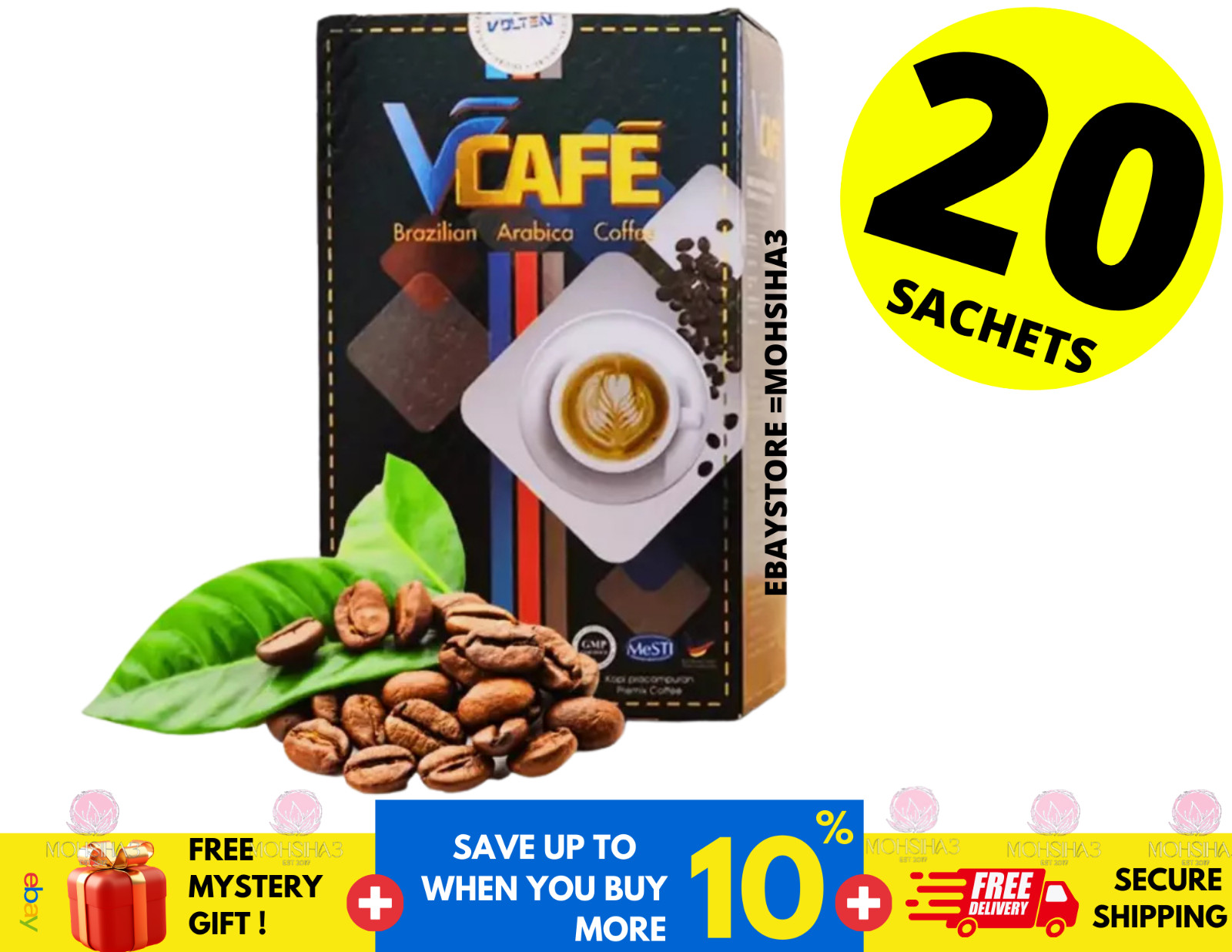 Volten VCafe Brazilian Arabica Coffee Black Ginger & Mangosteen Extract (1 BOX)