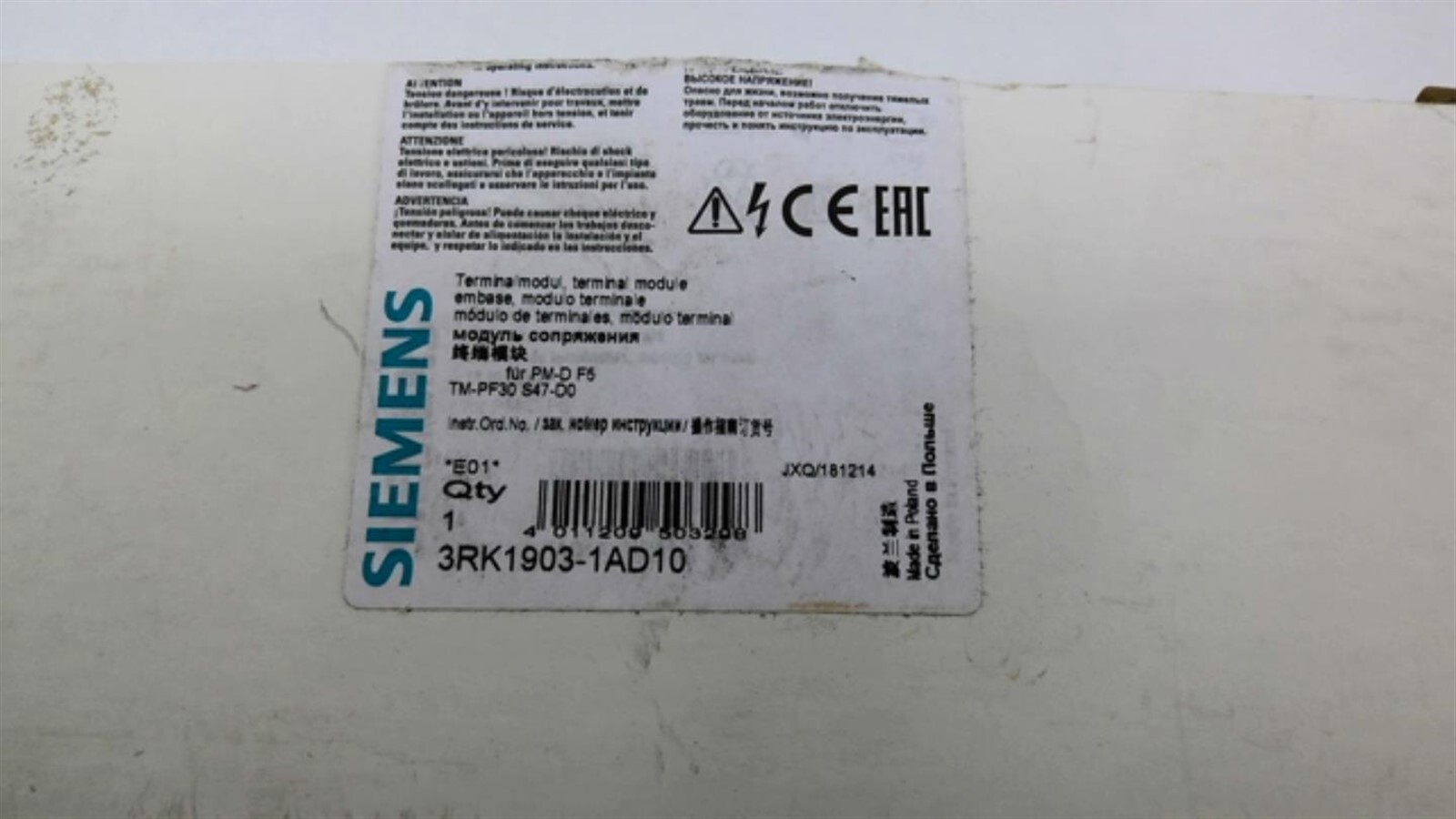 Siemens 3RK1903-1AD10 Terminal Block