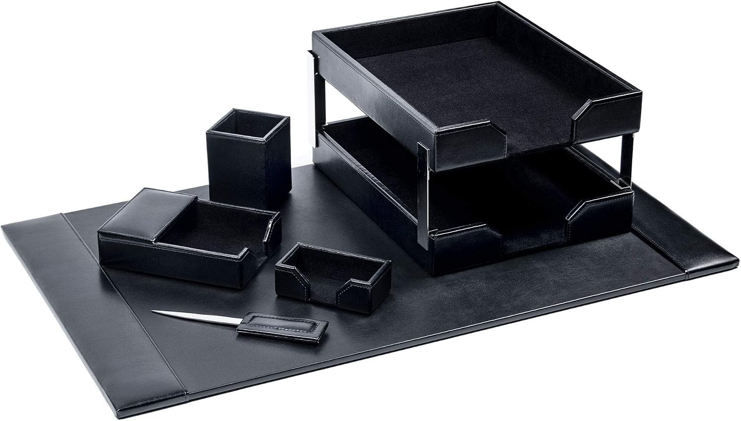 Bonded Leather Desk Set - Luxury Leather Desk Pad & Desk Organization Essentials