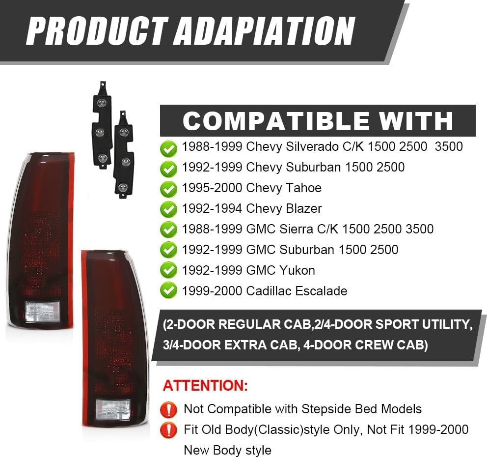 PIT66 Tail Lights Assembly w/Connector Circuit Compatible with 1988-1999 Chevy G