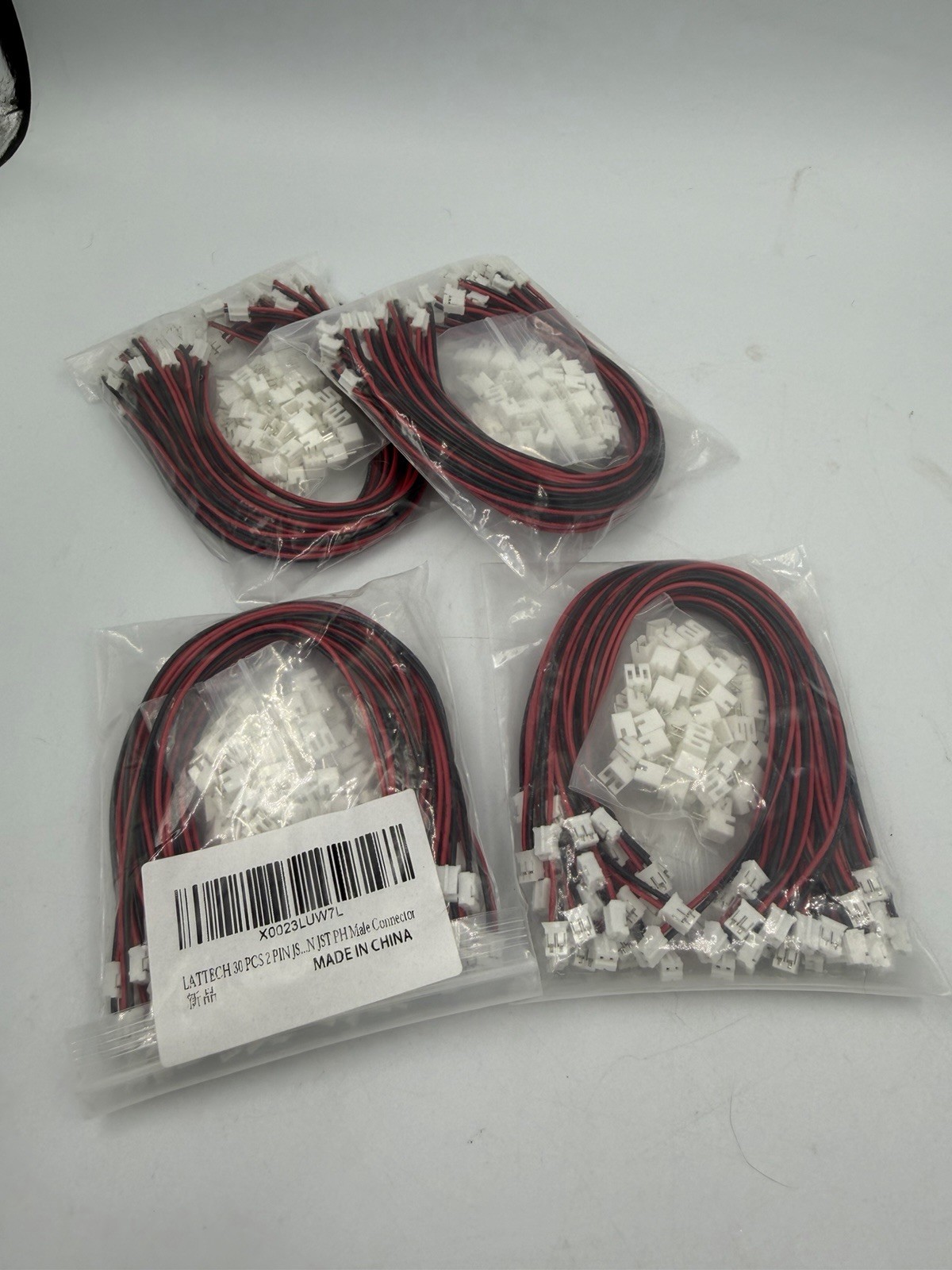 30PCS 4 Sets Mini Micro JST-PH 2.0mm 2 Pin Male Connector with 100mm...