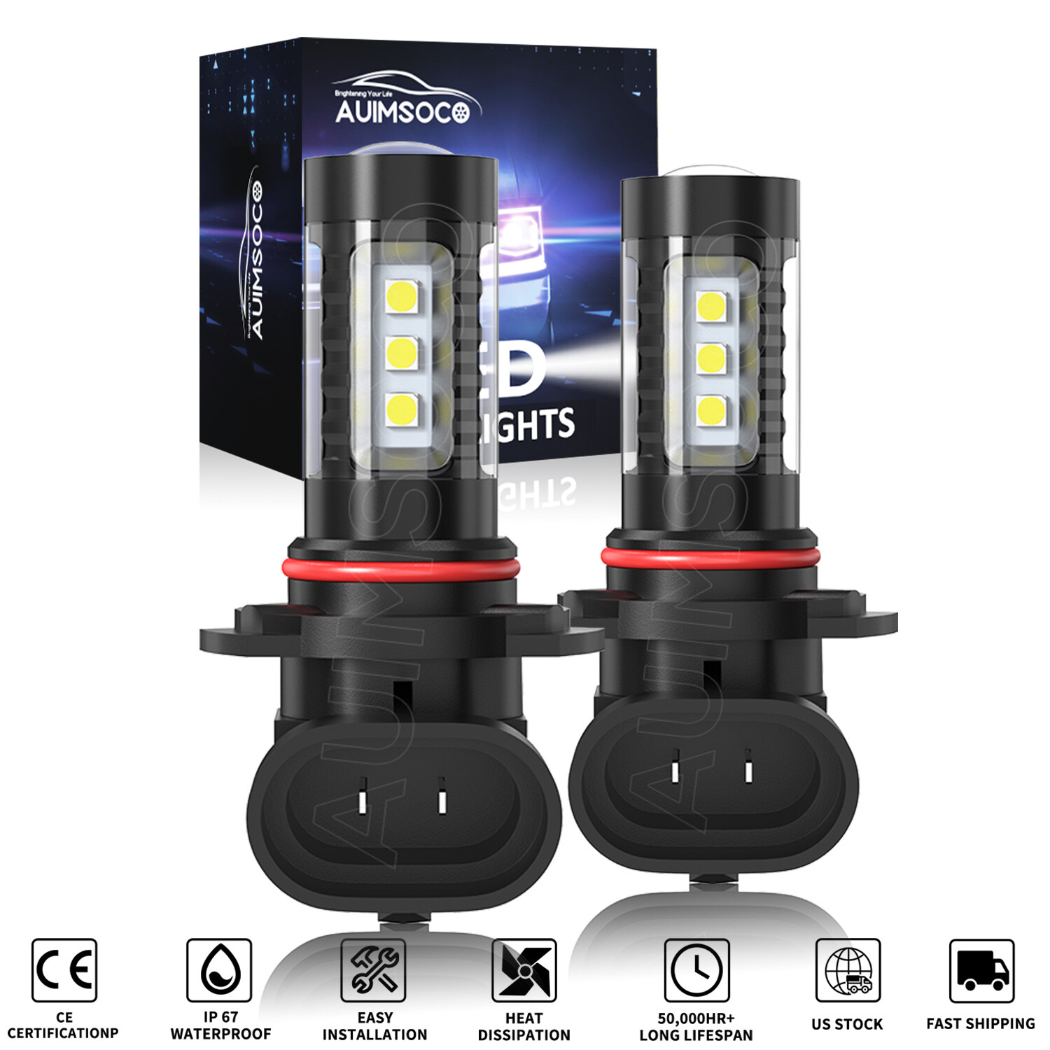 Pair 9145 9140 H10 LED Fog Driving Light Bulbs Super White 80000LM 6500K 100W