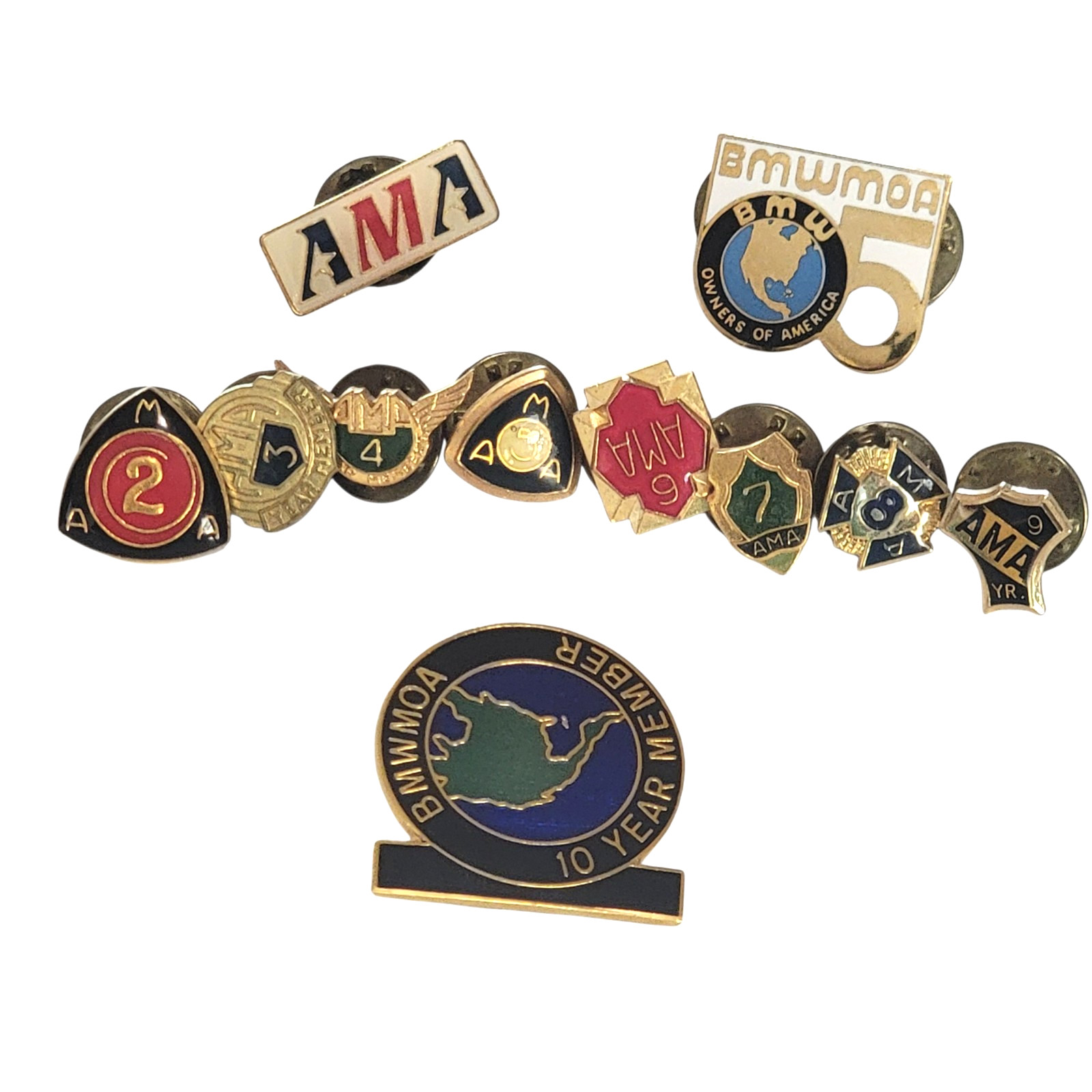 Vintage Lot of 11 BMWMOA Motorcycle Owners Of America Member Lapel Pins 10 Yrs