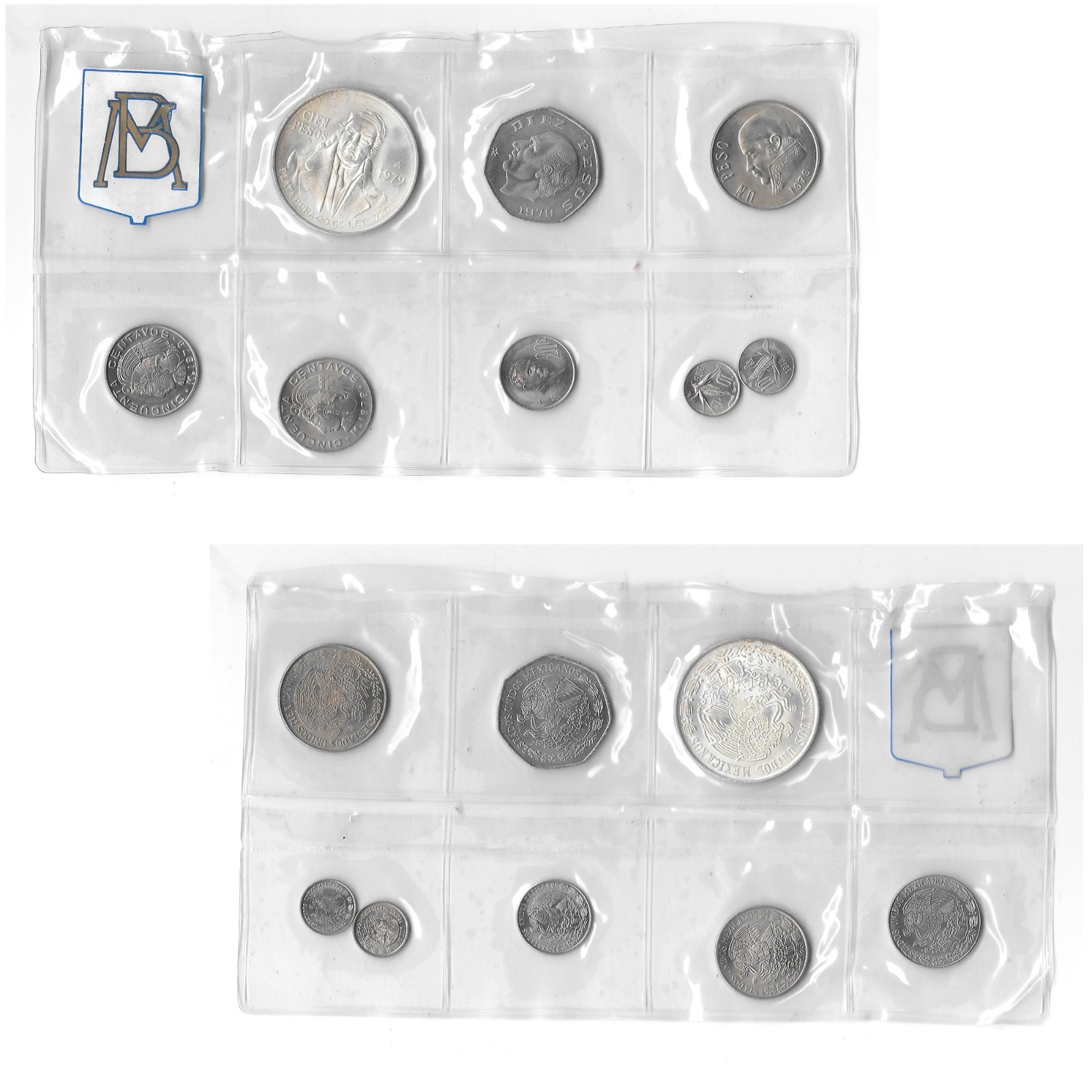 1979 Mexico 8-Coin Uncirculated Mint Set - 100 Pesos Silver Banco de Mexico. BB6