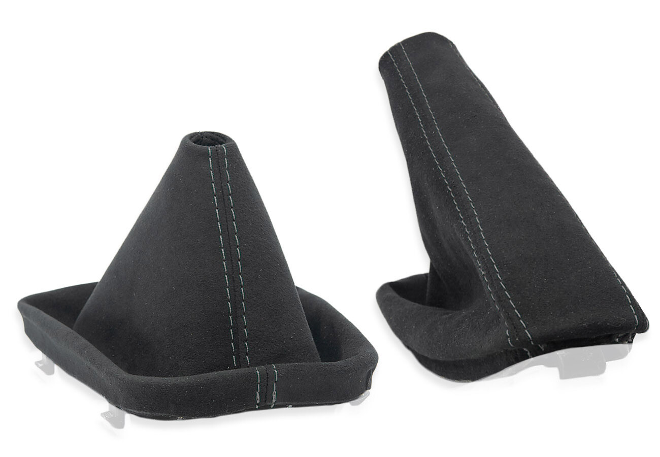 FOR BMW E46 GEAR SHIFT + HANDBRAKE GAITER ALCANTARA STITCHING GRAY