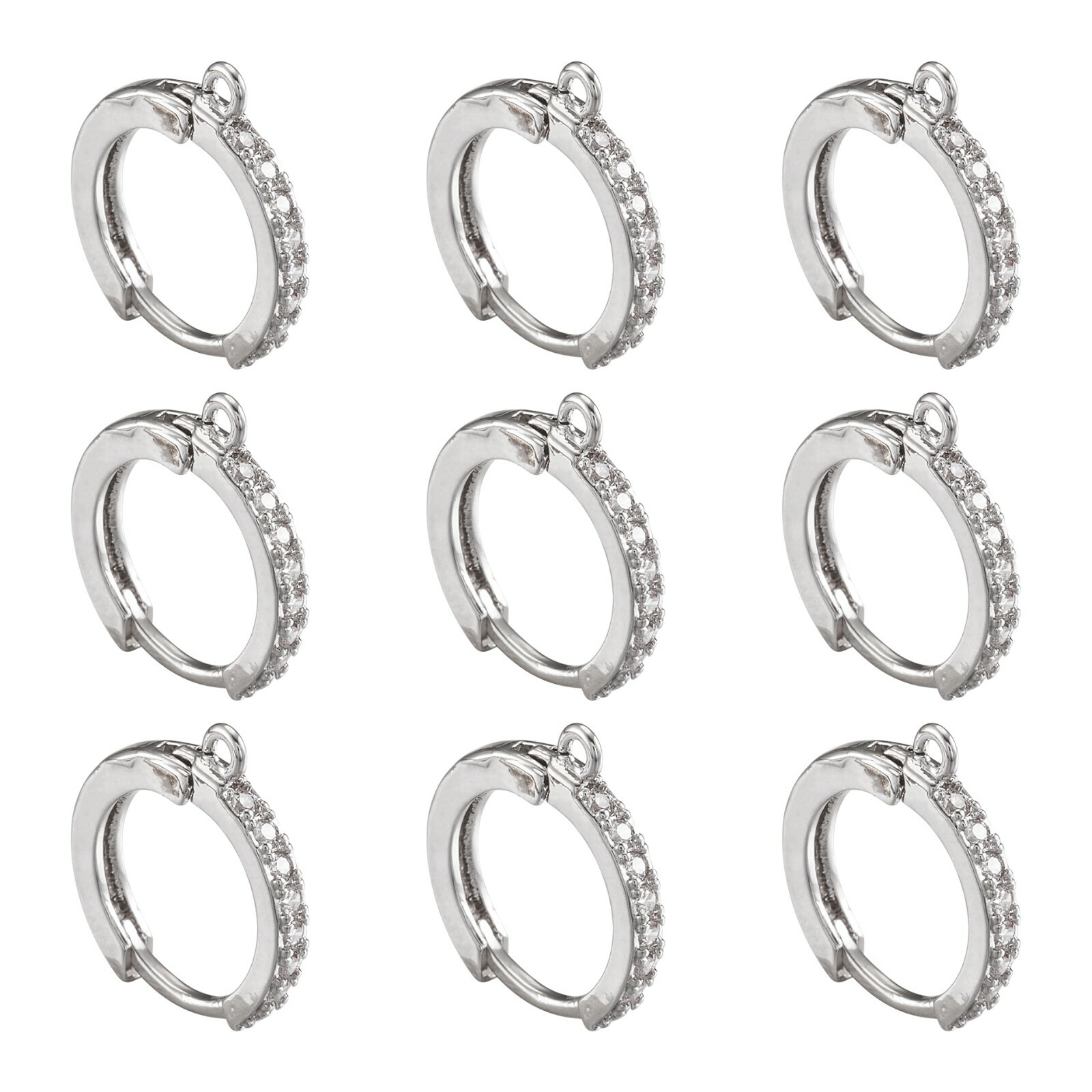 10 Pairs Platinum Brass Micro Pave Cubic Zirconia Huggie Hoop Earring Findings