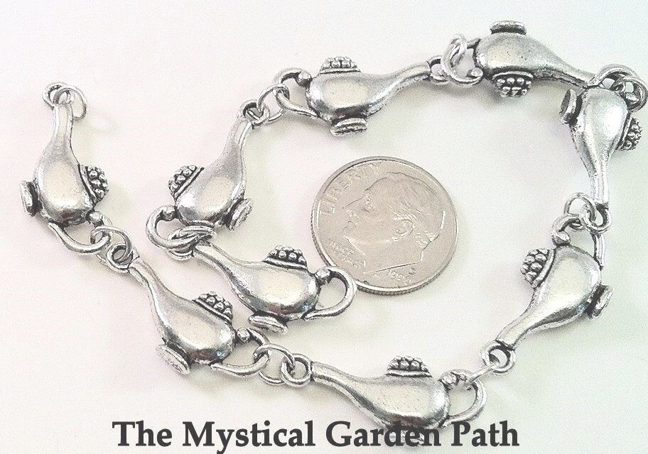 9" Strand Antiqued Silver Plated Pewter 20x11mm Teapot Lamp Connector Chain *