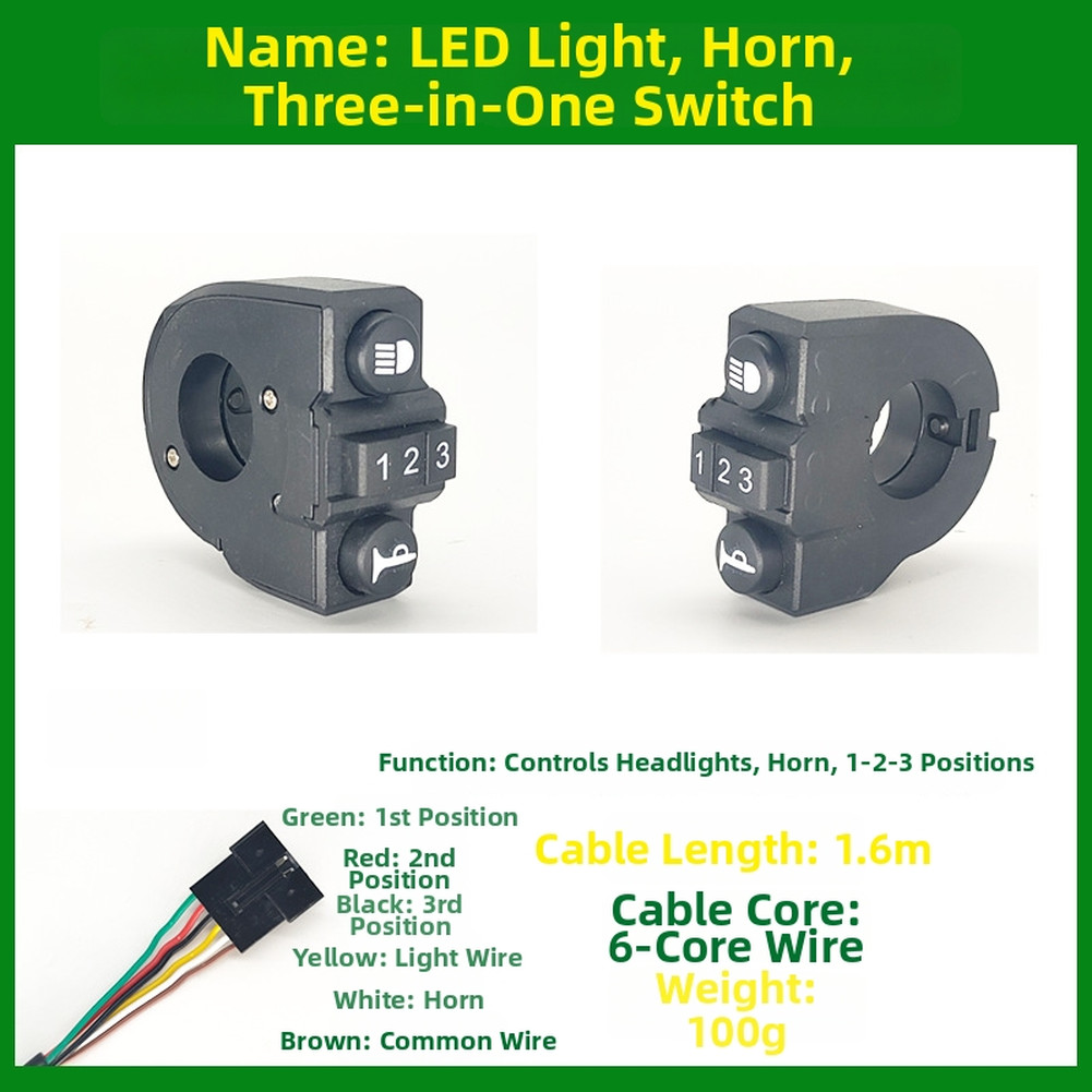 3 in 1 Scooter Switch for E-Bike Headlight For horn Turn Signal 81mm Black ABS
