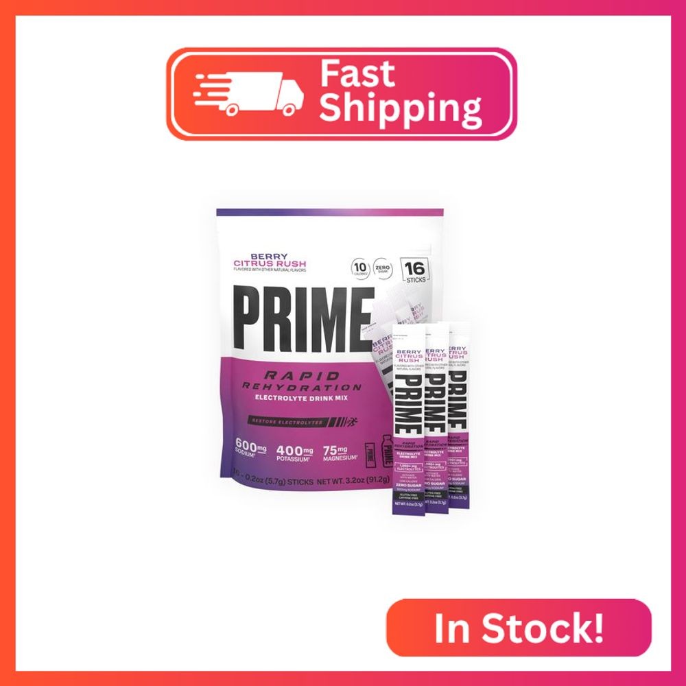 PRIME Rapid Rehydration Electrolyte Powder Sticks, Berry Citrus Rush, Sugar Free