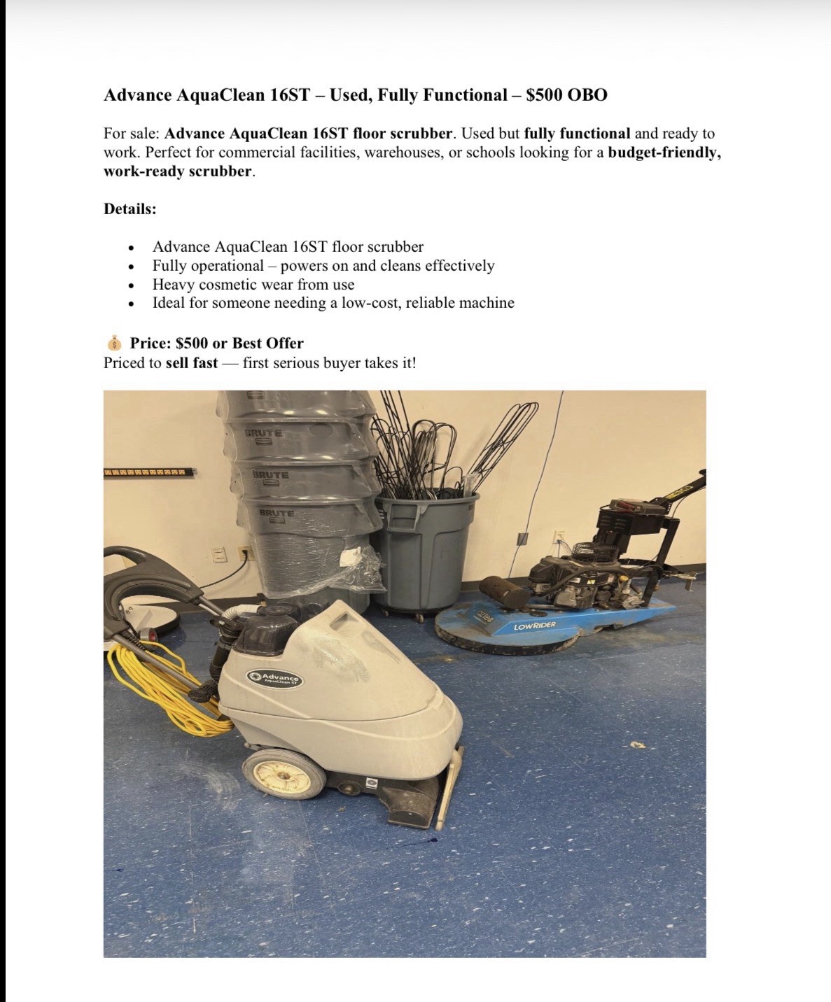 Advance AquaClean 16ST – Used, Fully Functional – $500 OBO