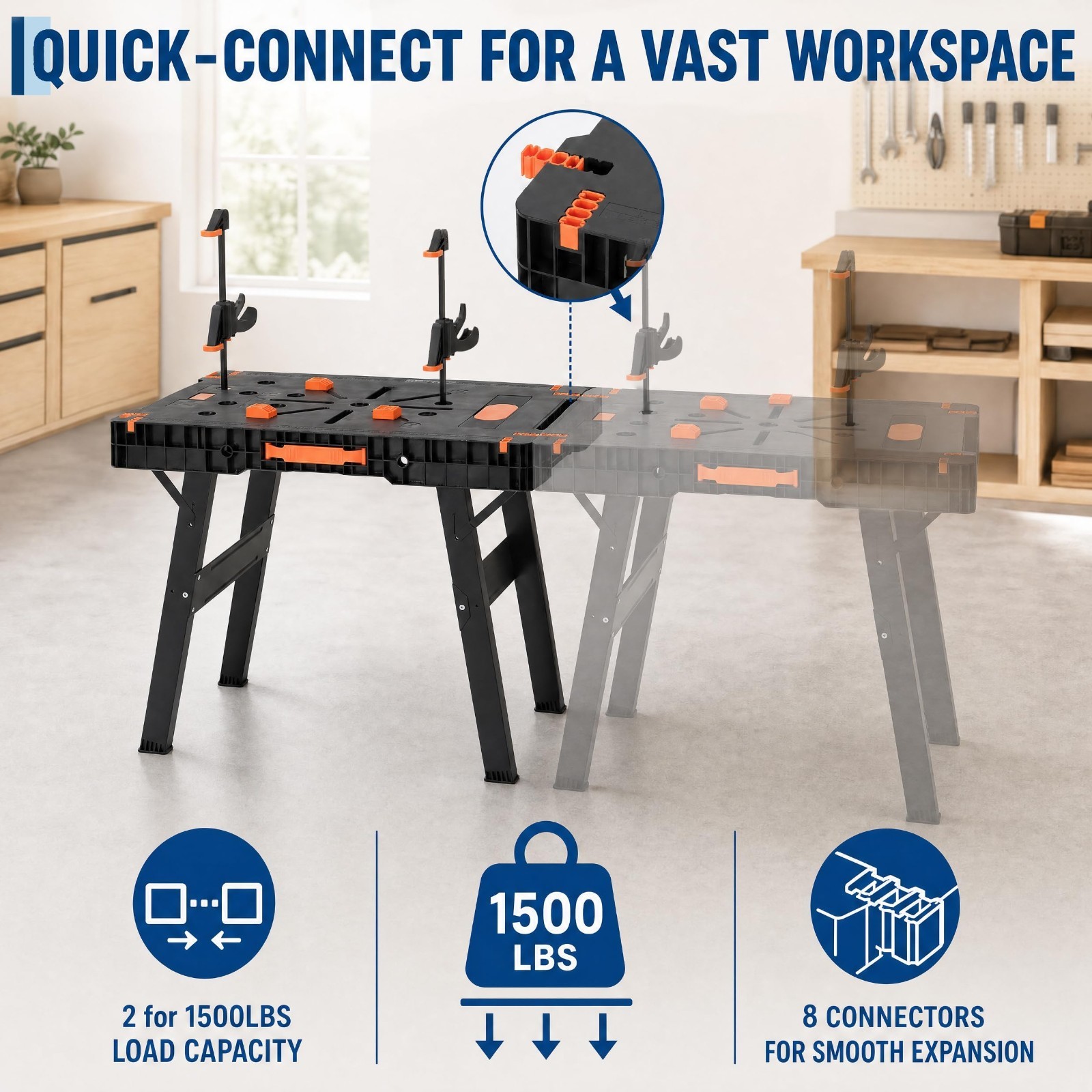 2-in-1 Folding Work Table & Sawhorse, Portable Workbench with 300 Lbs Load Capac
