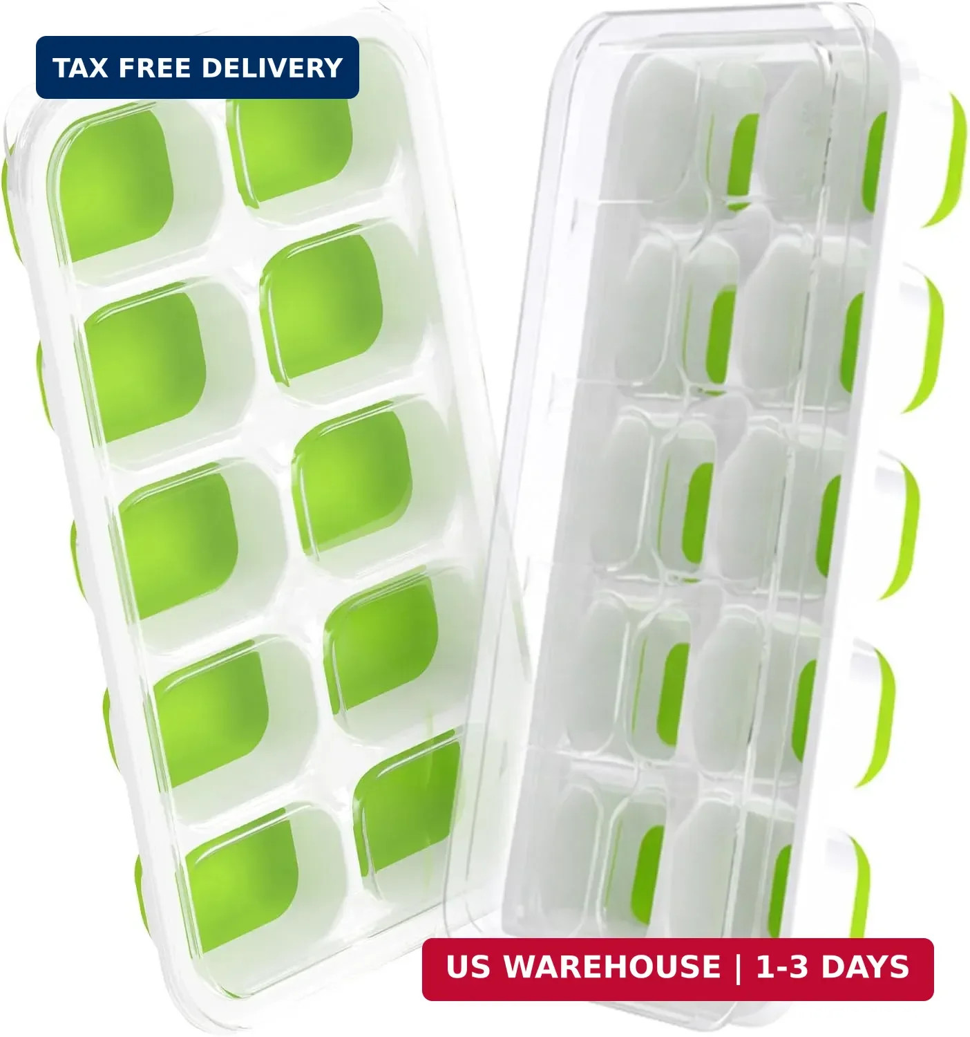 DOQAUS Ice Cube Tray with Lids, 2 Pack Silicone Ice Trays for Freezer | Stackabl