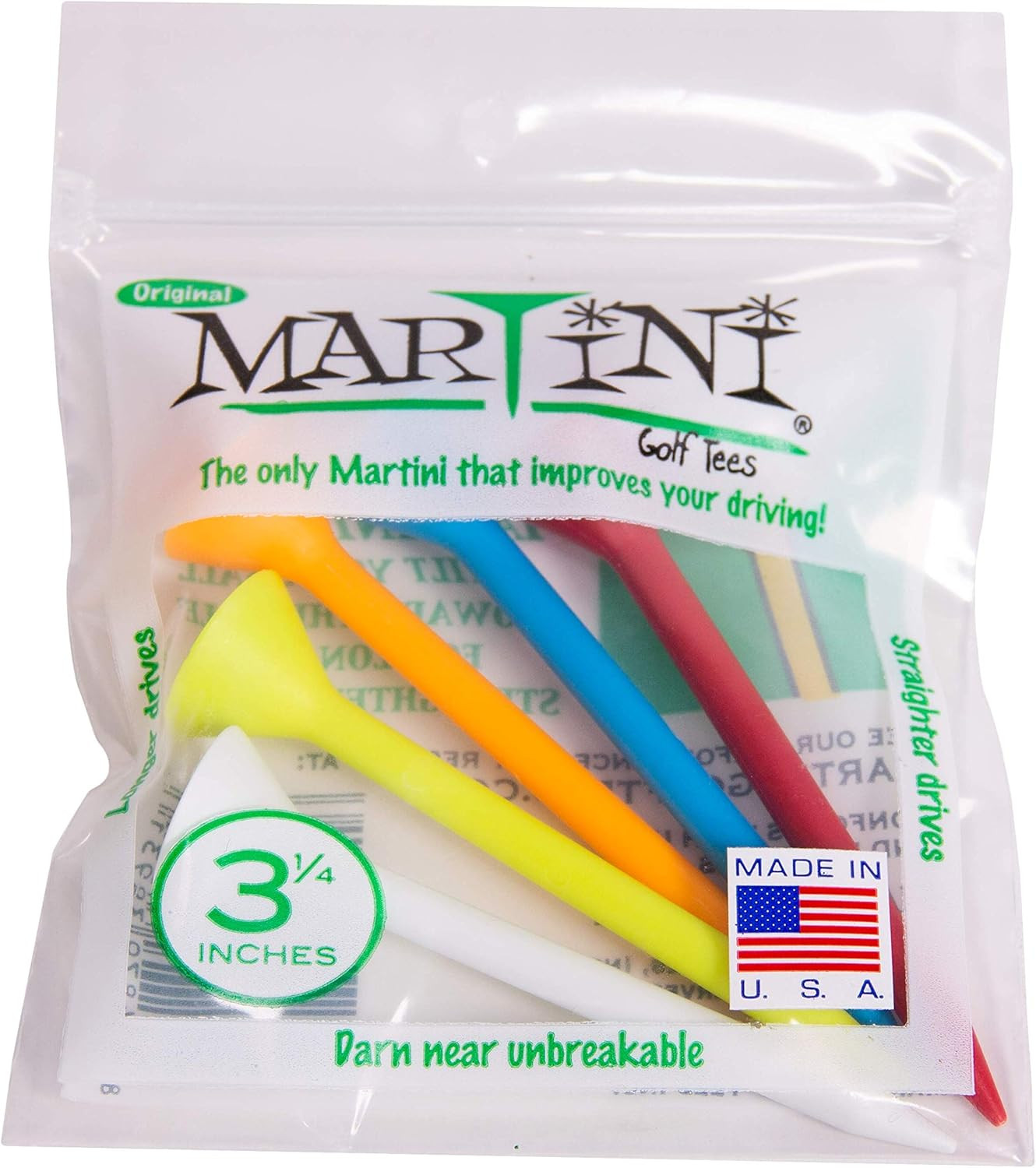 Martini Golf 3-1/4" Durable Plastic Tees 5-Pack (Assorted Colors)