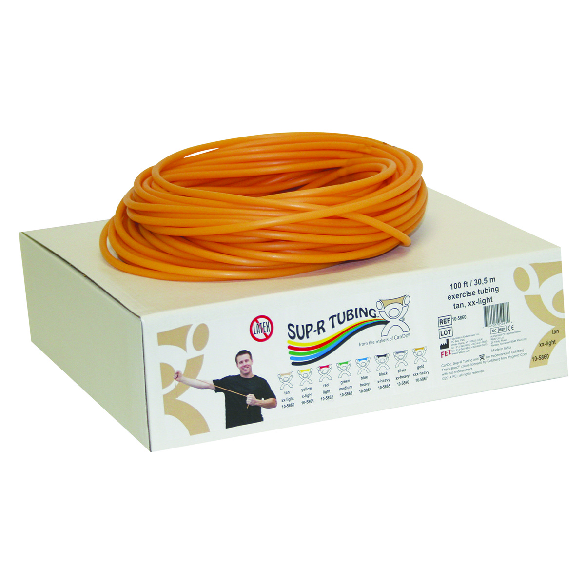 Sup-R Tubing - Latex Free Exercise Tubing 100' Dispenser Roll - Tan - Xx-Light