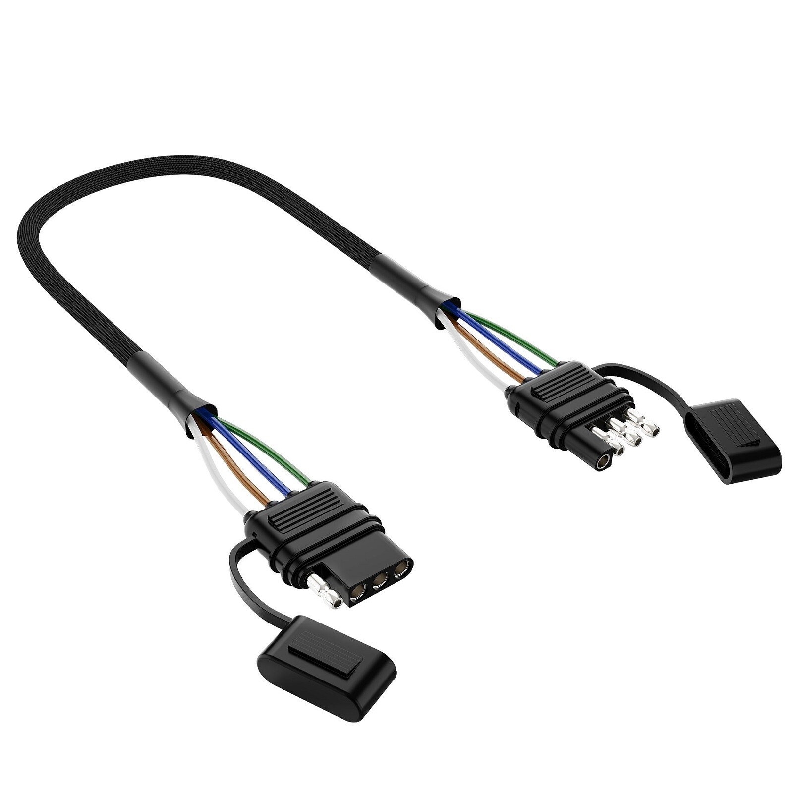 1x 12inch 16 AWG Pure Copper 4 Way Flat Trailer Extension Cable with Dust Cover