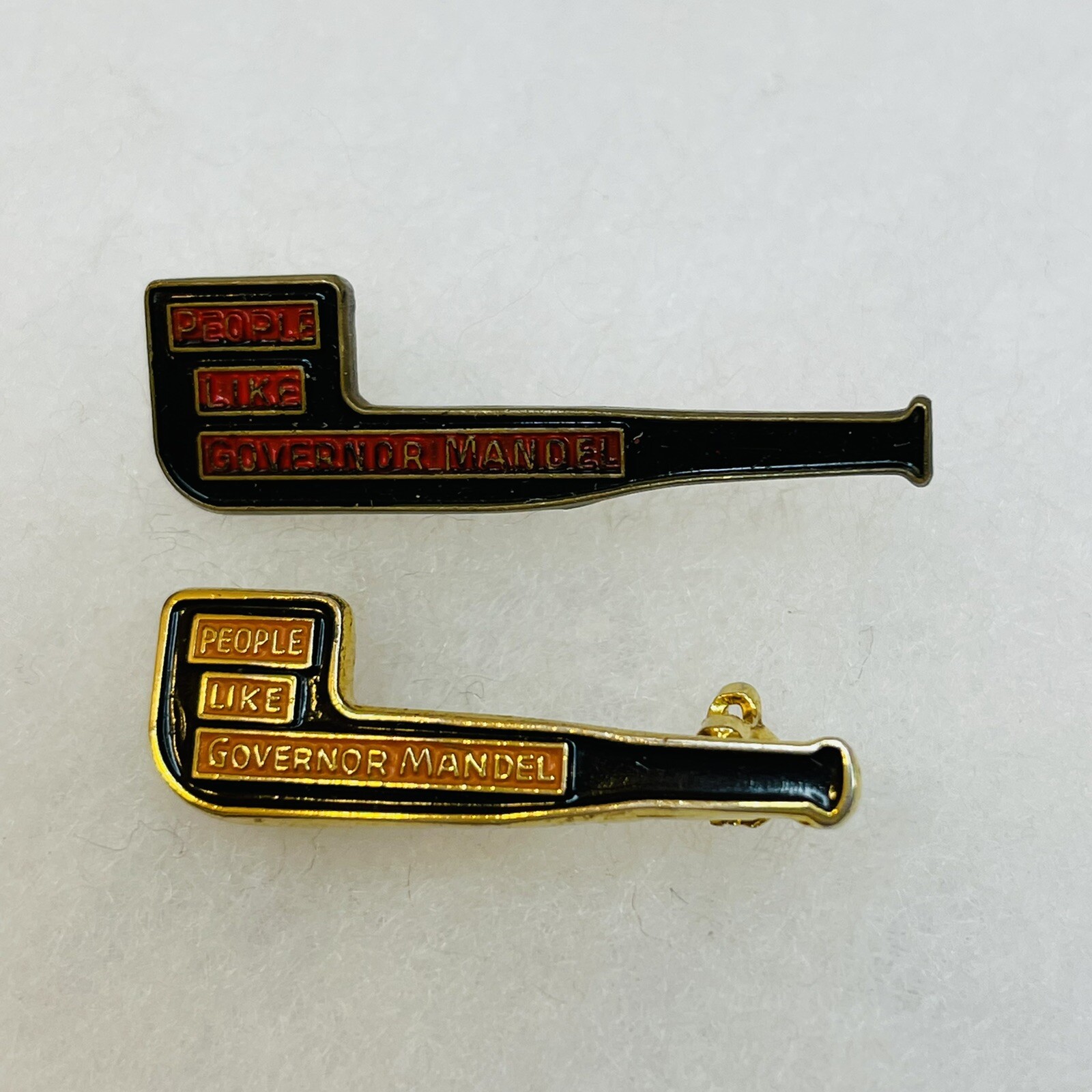 2  "People Like Governor Mandel" Pipe Political Pins 1 Lapel 1 Clasp VTG 1970s