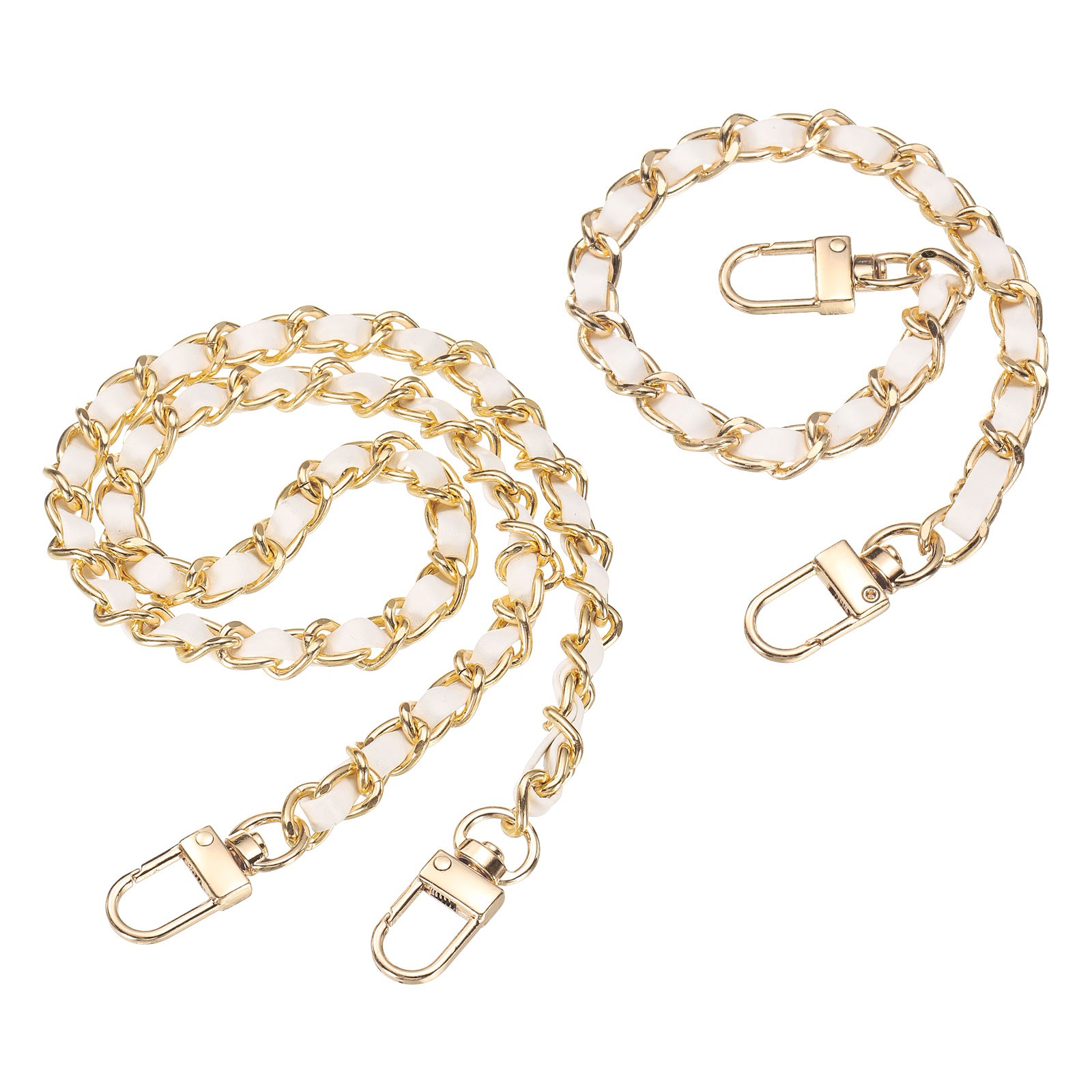 2Pcs 12" & 24" Purse Chain Strap with Buckle for Bags(White, Gold)