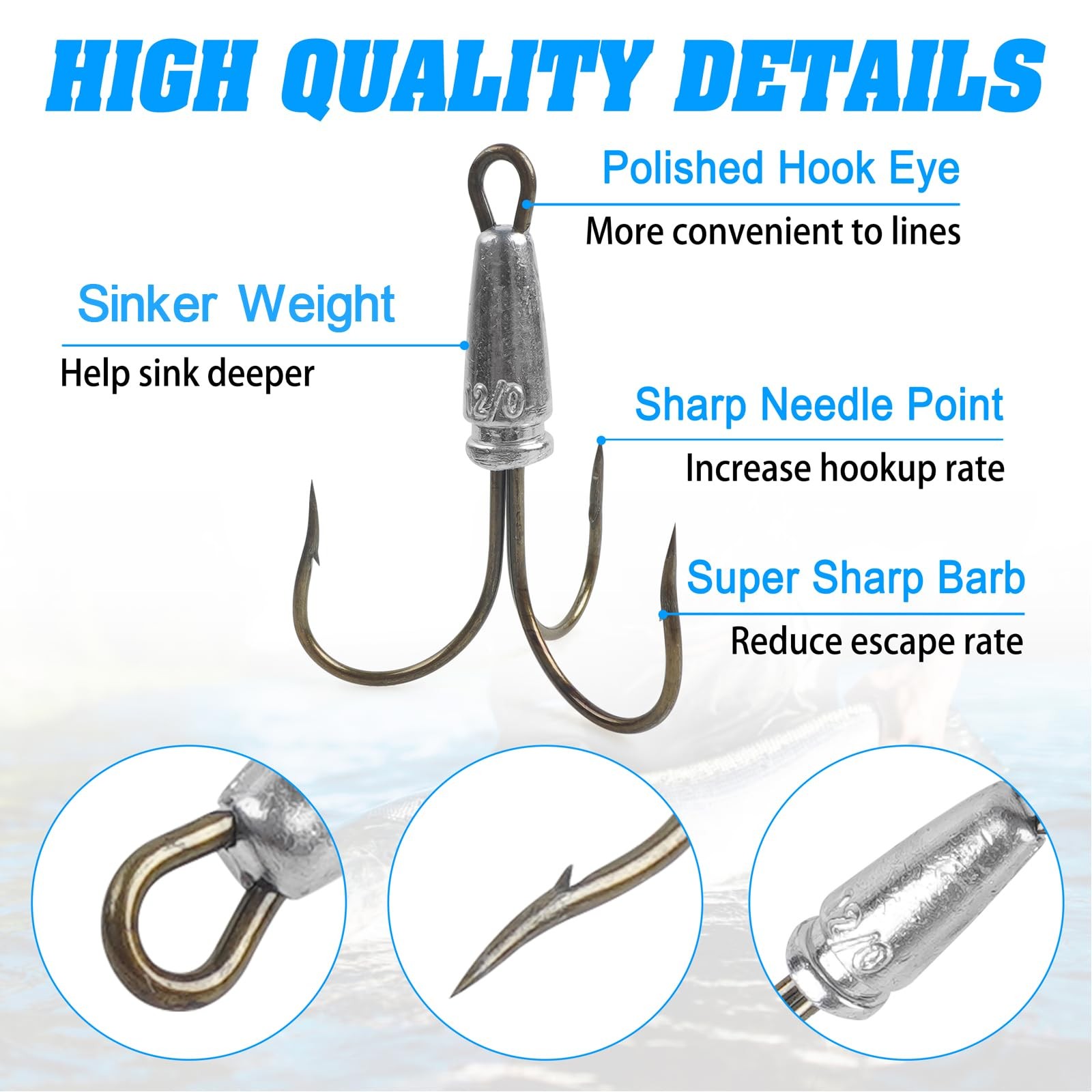 Snagging Hooks Snagging Weighted Treble Hooks 6pcs Fishing Hooks Large Weight...