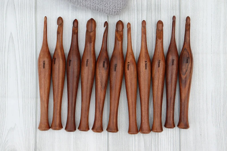 Crochet Hook Set of 7 - Ergonomic Wooden Crochet Hook, HANDMADE Crochet Hook