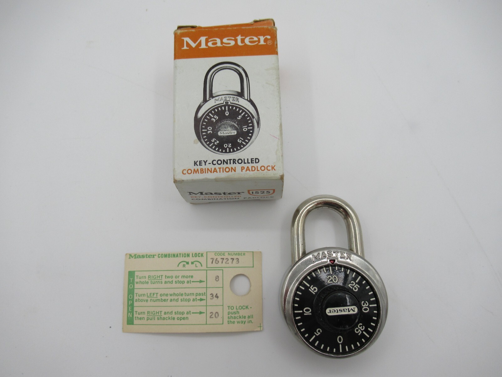 Vintage Master New in Box Key Controlled Combination Padlock 1525 w/Combo Tag