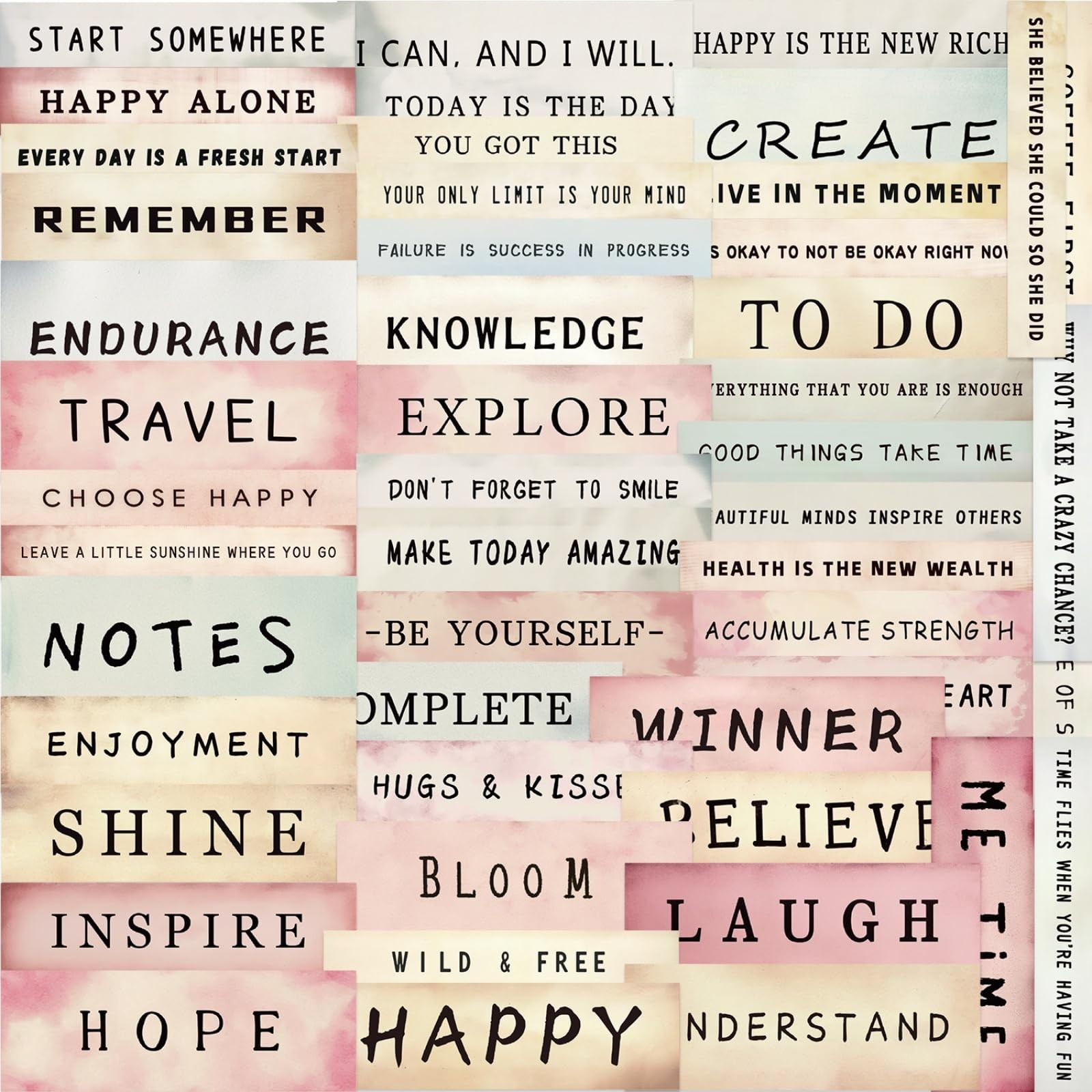 50PCS Boho Word Stickers for Journaling, Vintage Motivational Quote Reto