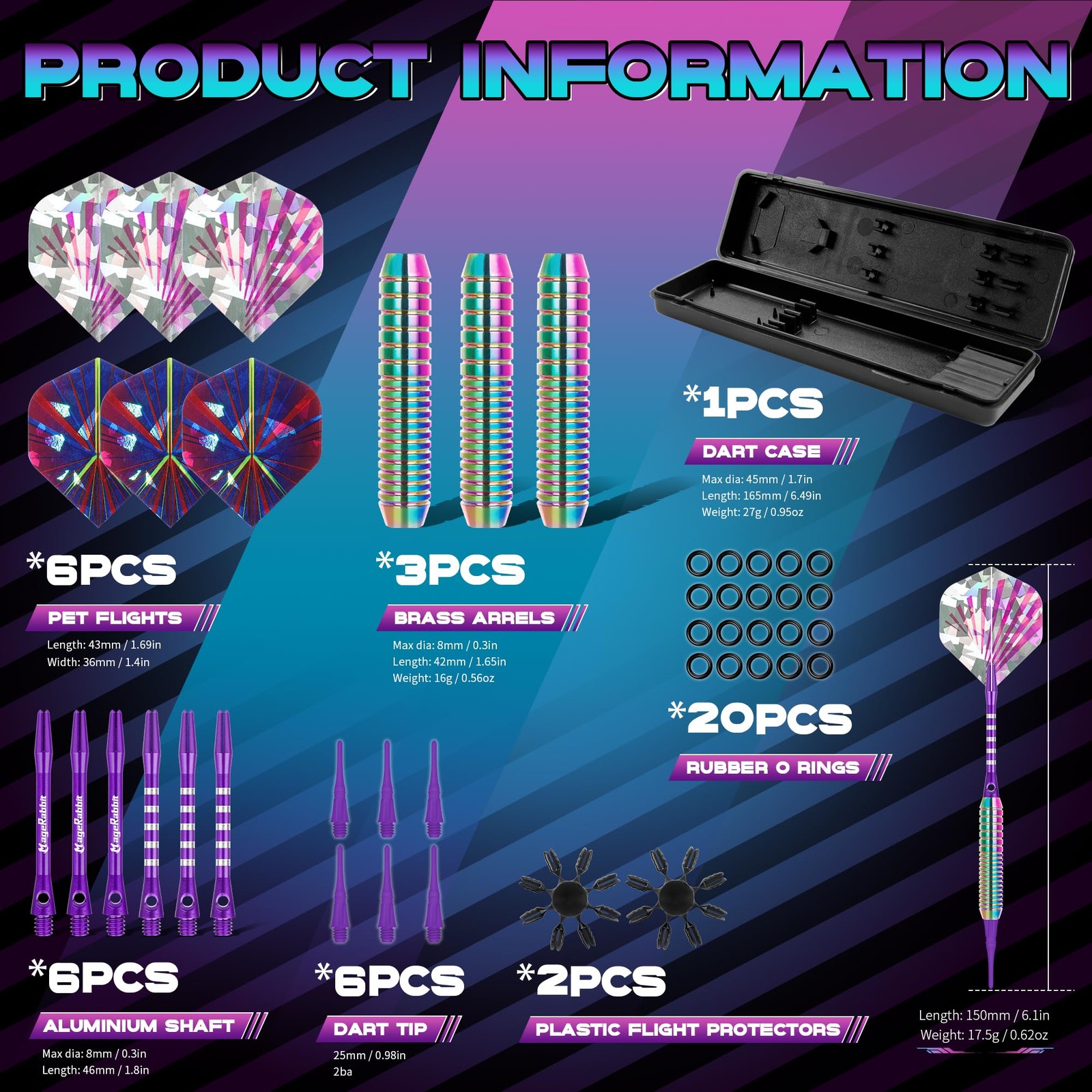 Darts Plastic Tip 3pcs with Extra Accessories, Professional Soft Tip Dart for El