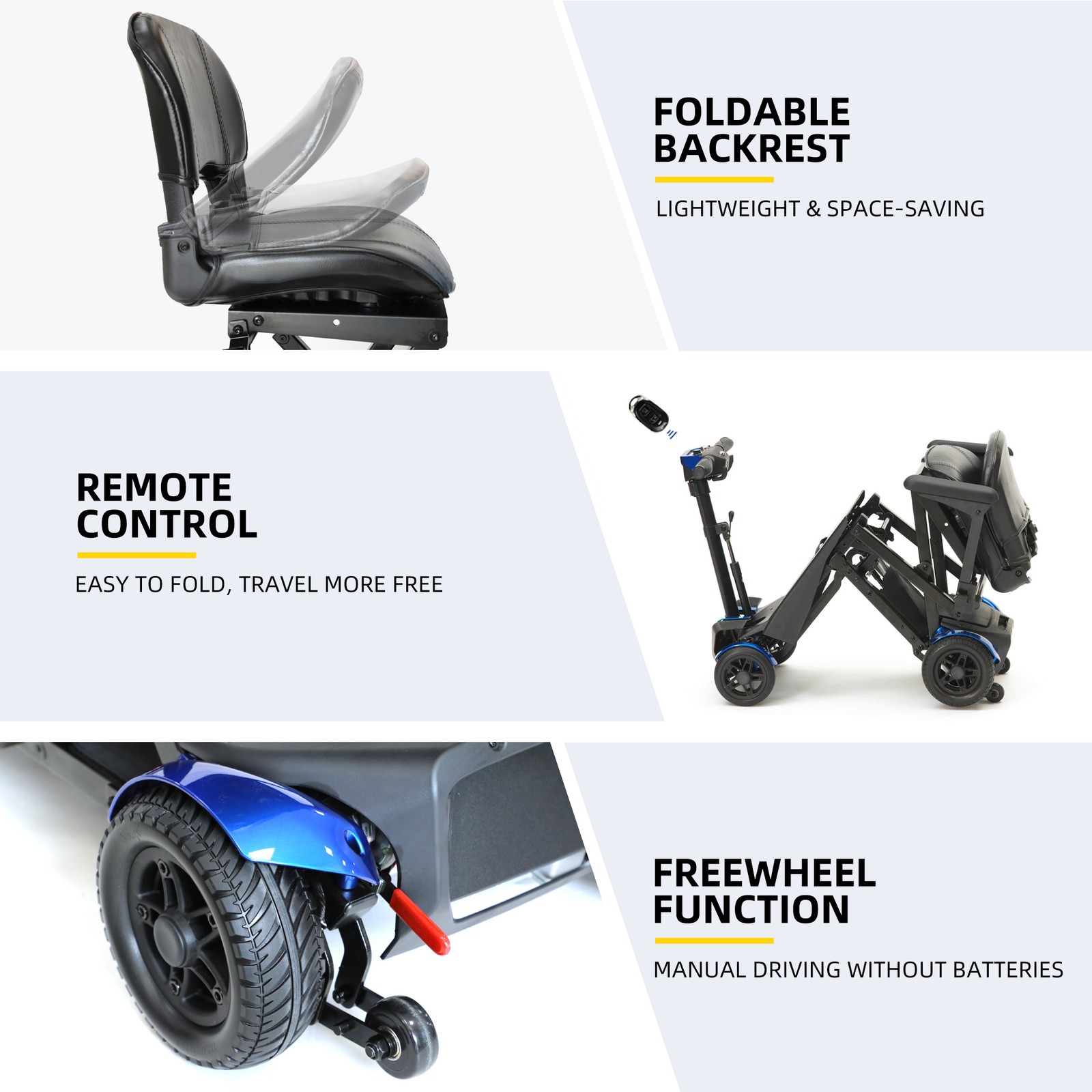 SOLAX Remote Control Foldable Electric Mobility Scooter with Suspension