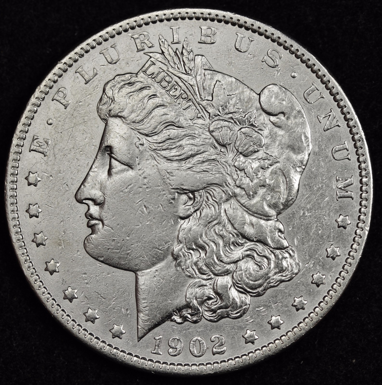 1902-p Morgan Silver Dollar.  A.U.  105244  (Inventory A)