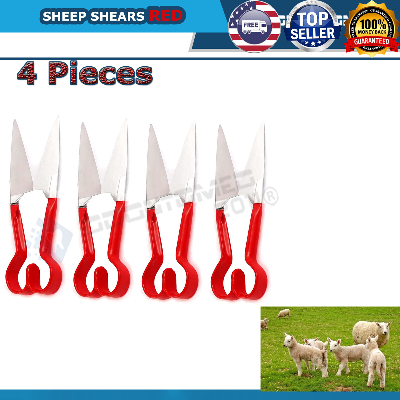 4 RED Sheep Shears Clipper For Sheep Goats Heavy Duty Farm Livestock Haircut ODM