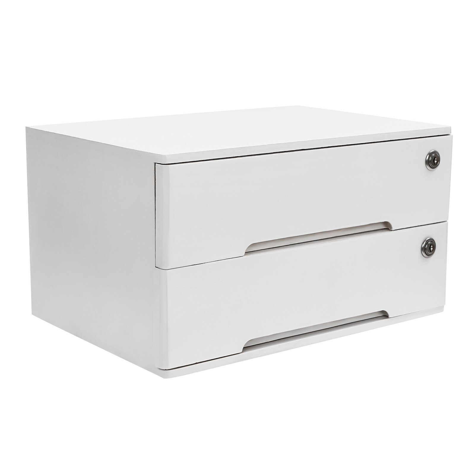 Compact Lockable 2-Drawer Wooden Desktop Storage Cabinet with Keys