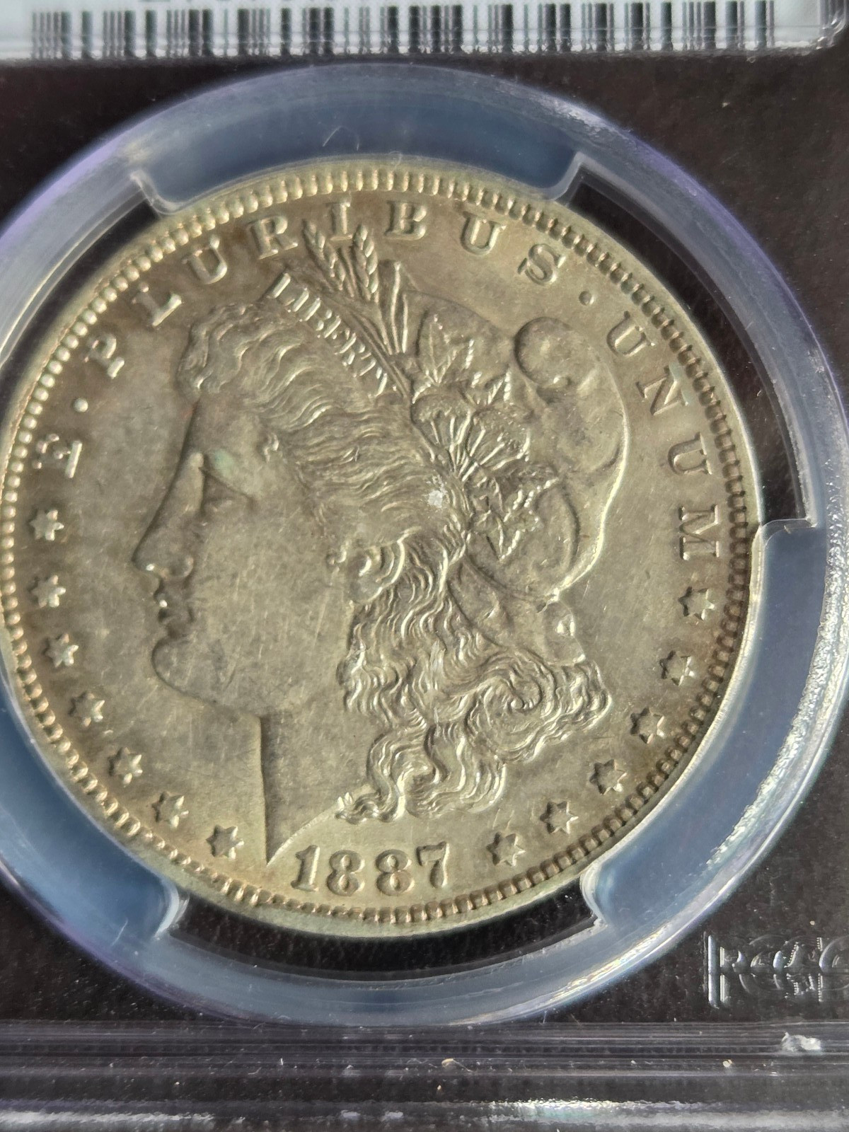 1887 O Morgan Silver Dollar Mint Error Obverse Rim Cuds PCGS AU55