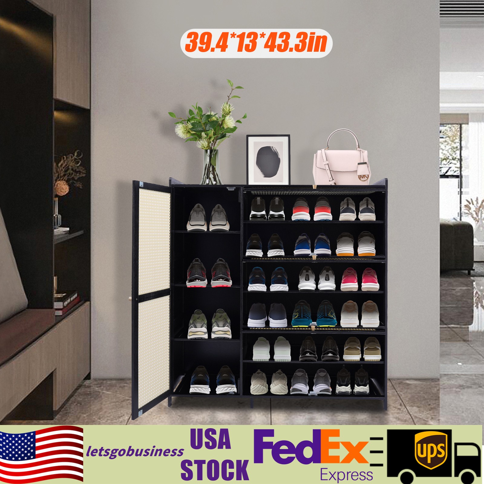Shoe Cabinet Sneaker Organizer Shoe Shelves with 4 Doors  for Entryway