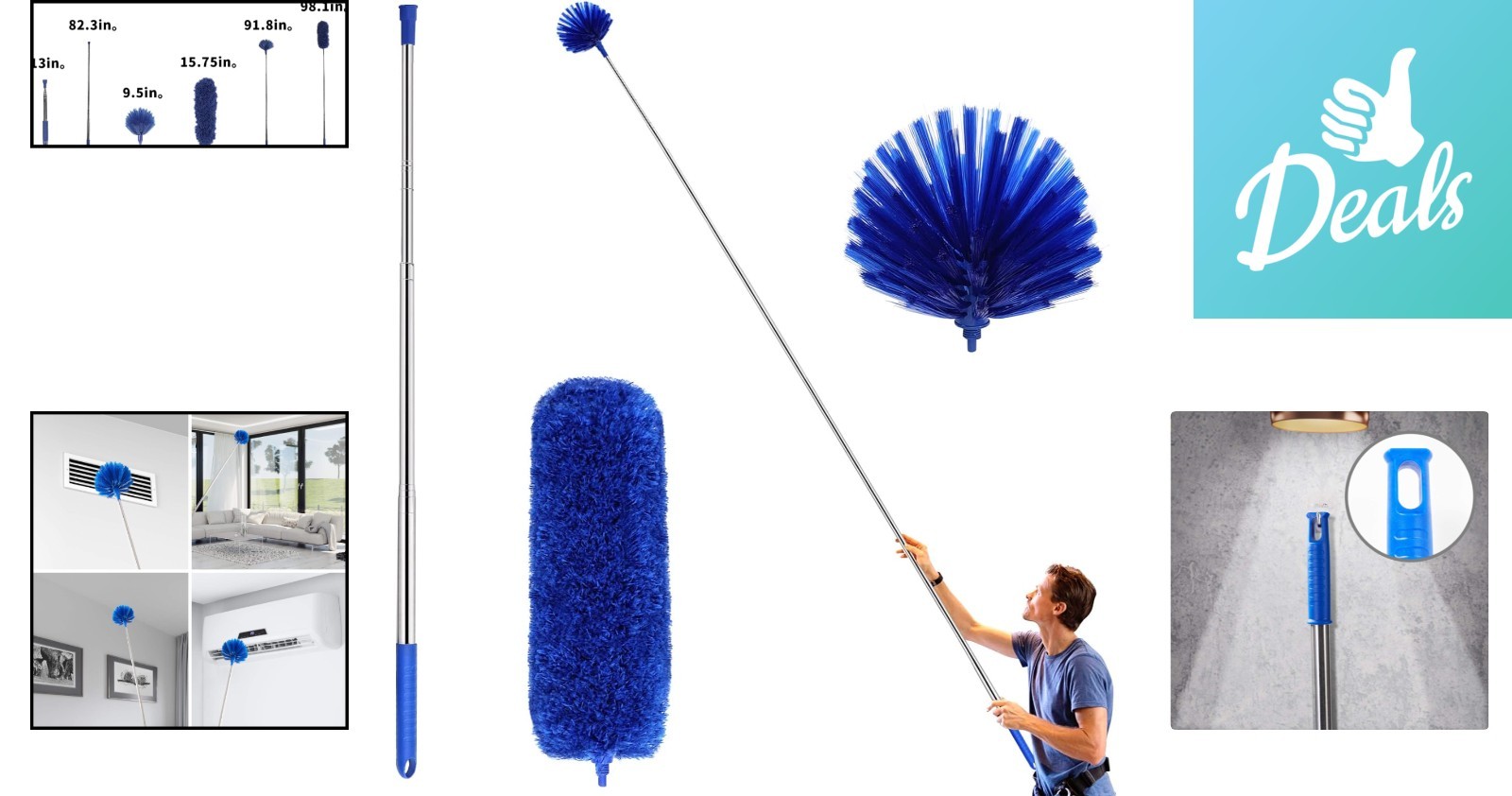 Versatile Ceiling Fan Duster Kit: 2 Heads & Adjustable 100-Inch Pole Included