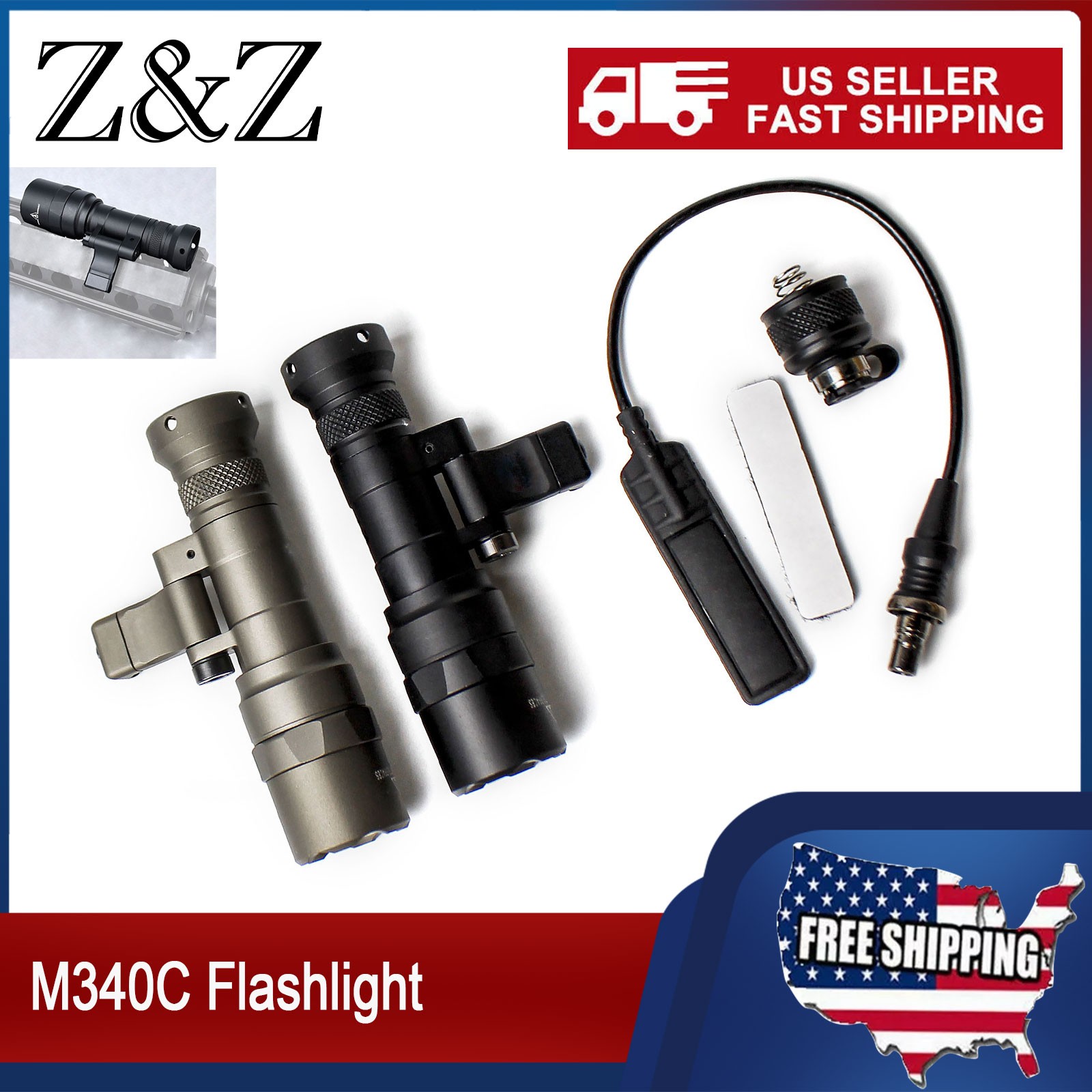 Tactical Mini Light M340C Flip-to-side Mount 500 Lumen Outdoor Weapon Flashlight