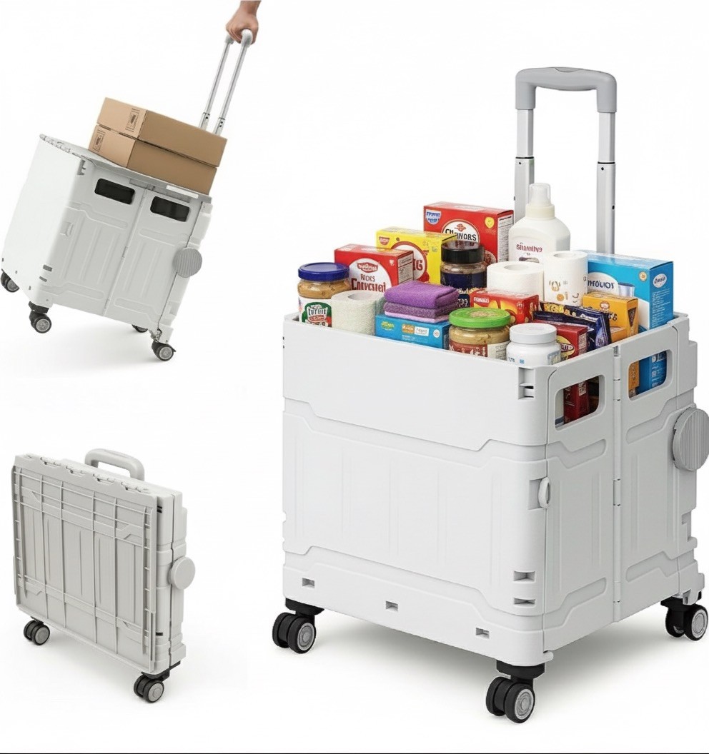 Extra Large Foldable Utility Cart with Lid, Rolling Crate on Wheels（Gray)
