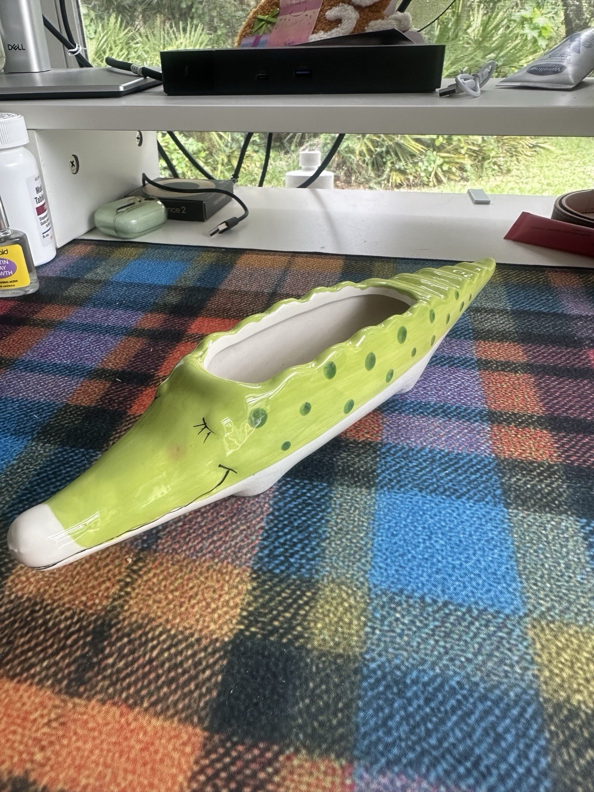 Streamline Ceramic Crocodile Planter Green/white
