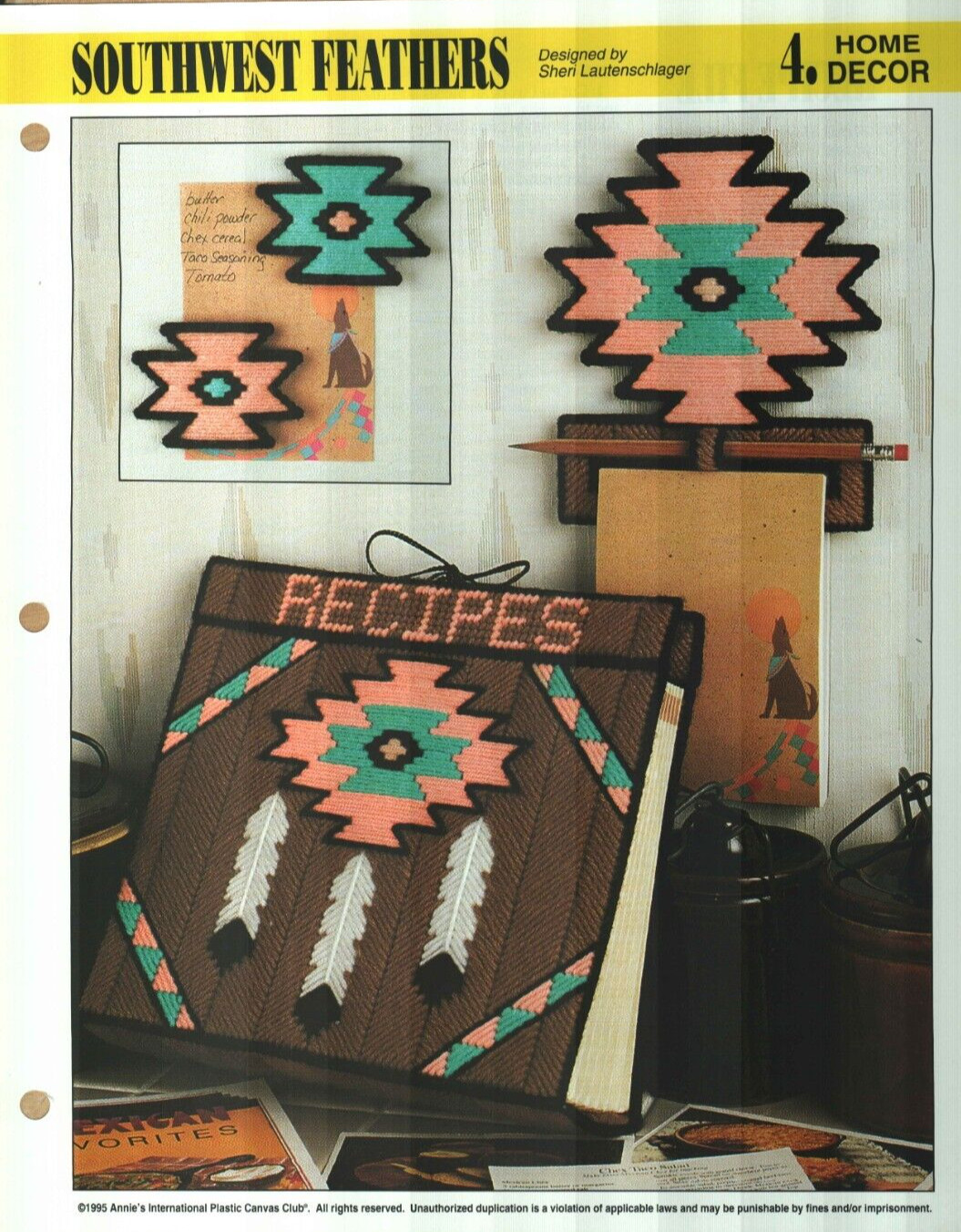 NEW SOUTHWEST FEATHERS RECIPE FILE ANNIE'S PLASTIC CANVAS PATTERN INSTRUCTIONS