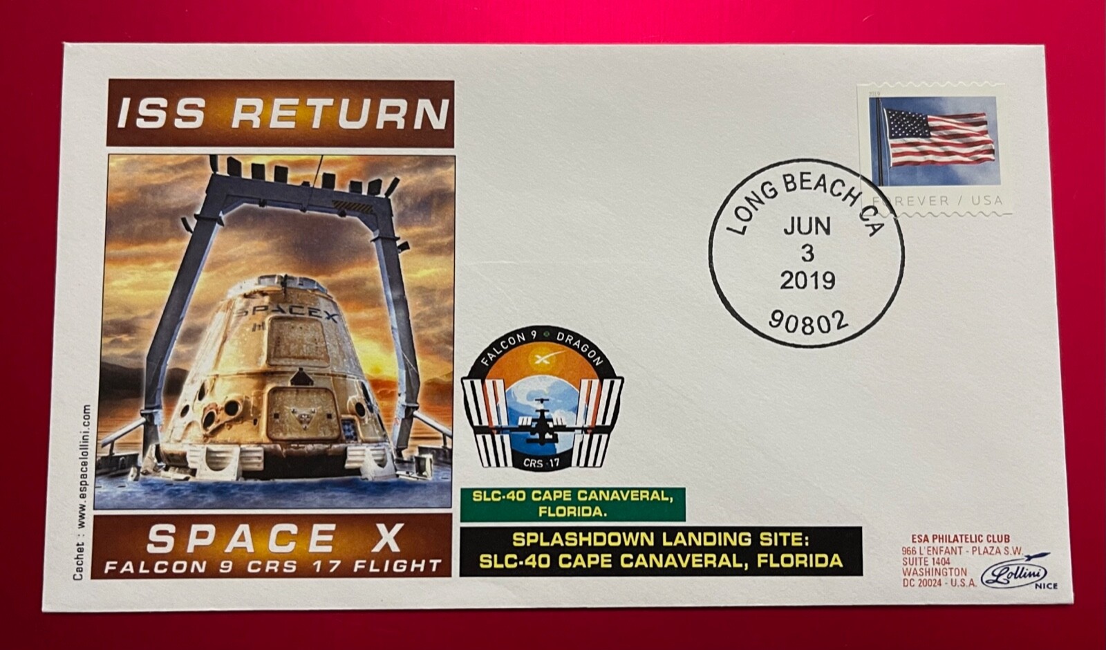 ISS RETURN AUTHENTIC SPACEX SPACE X 2019 POSTAL COVER 🚀