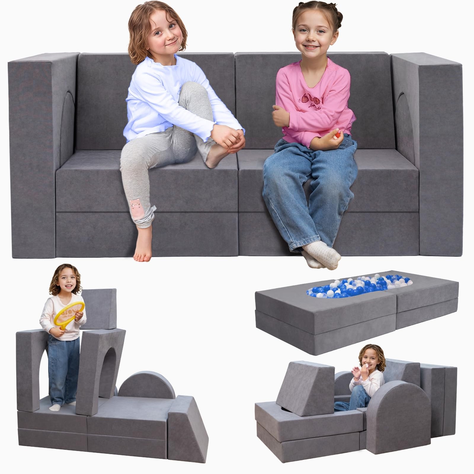 Fvkind 10 Pcs Modular Kids Play Couch, Multifunctional Foam Kids Couch for Pl...