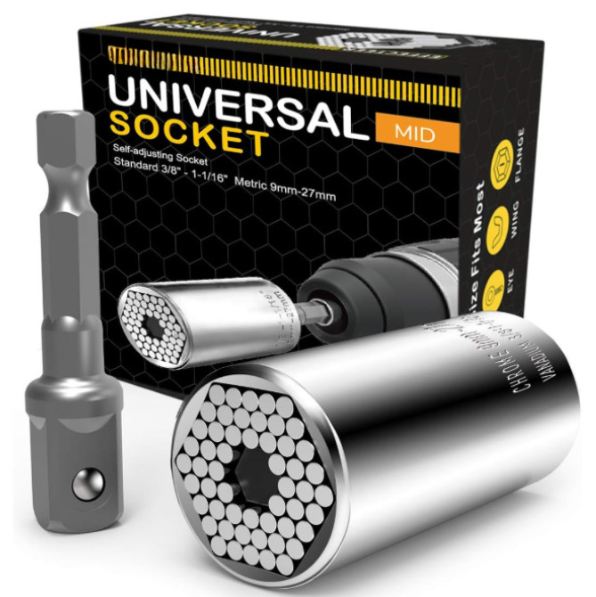Llave de vaso universal autoajustable 9-27 mm para carraca y taladro
