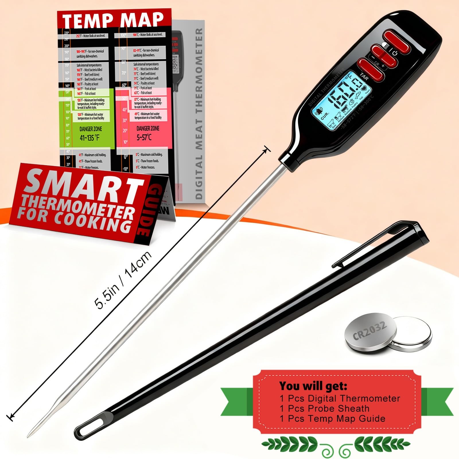 Antonki Meat Thermometer Digital, Smart Instant Read - Black
