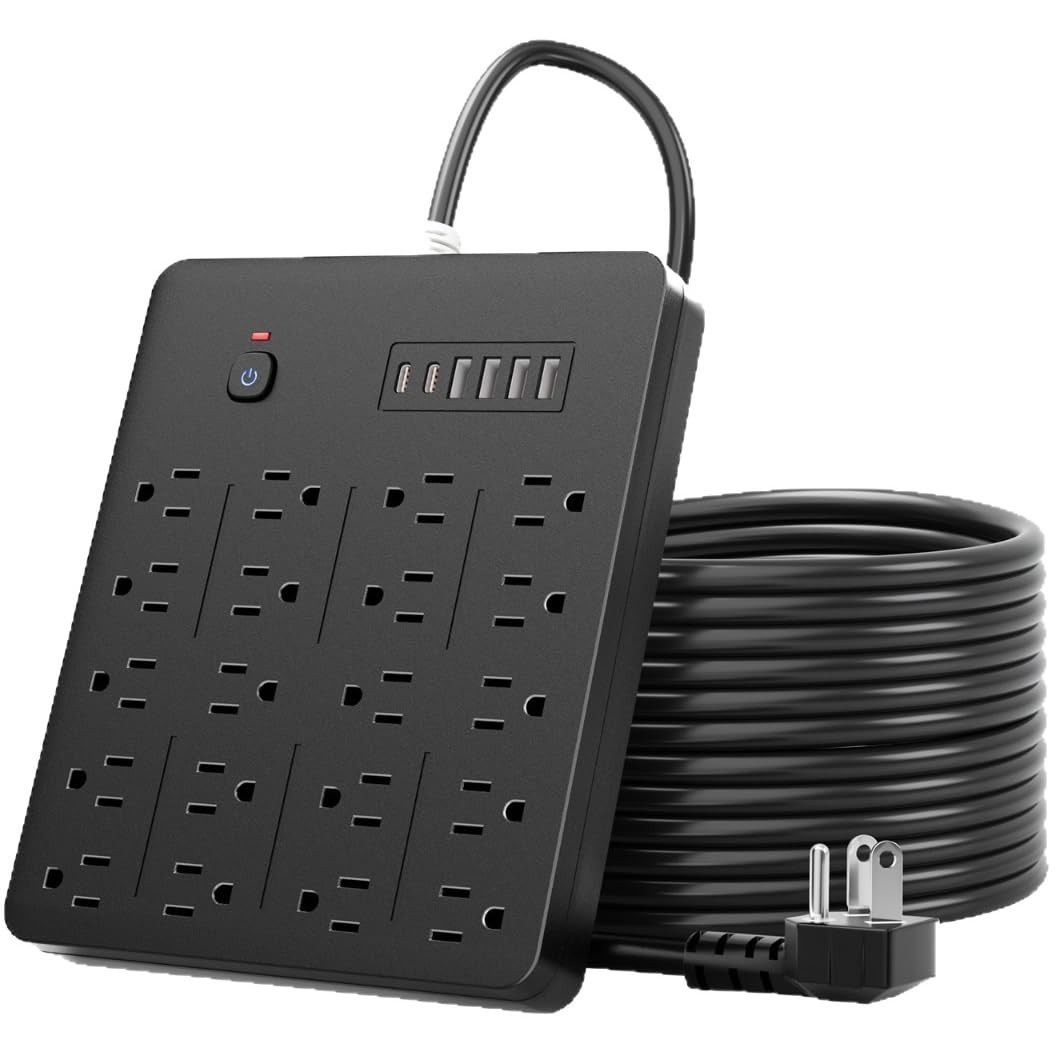 Power Strip 26-in-1, 20 AC Outlets and 4 USB 2 Type-C Charging Black