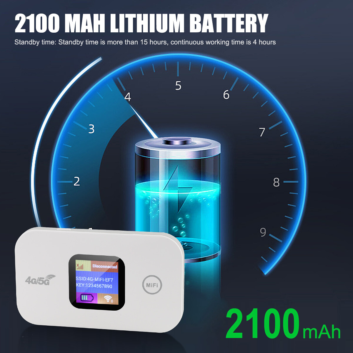 Portable LTE 4G Wireless WiFi Router Mobile Broadband MIFI LCD Hotspot 2100 mAh